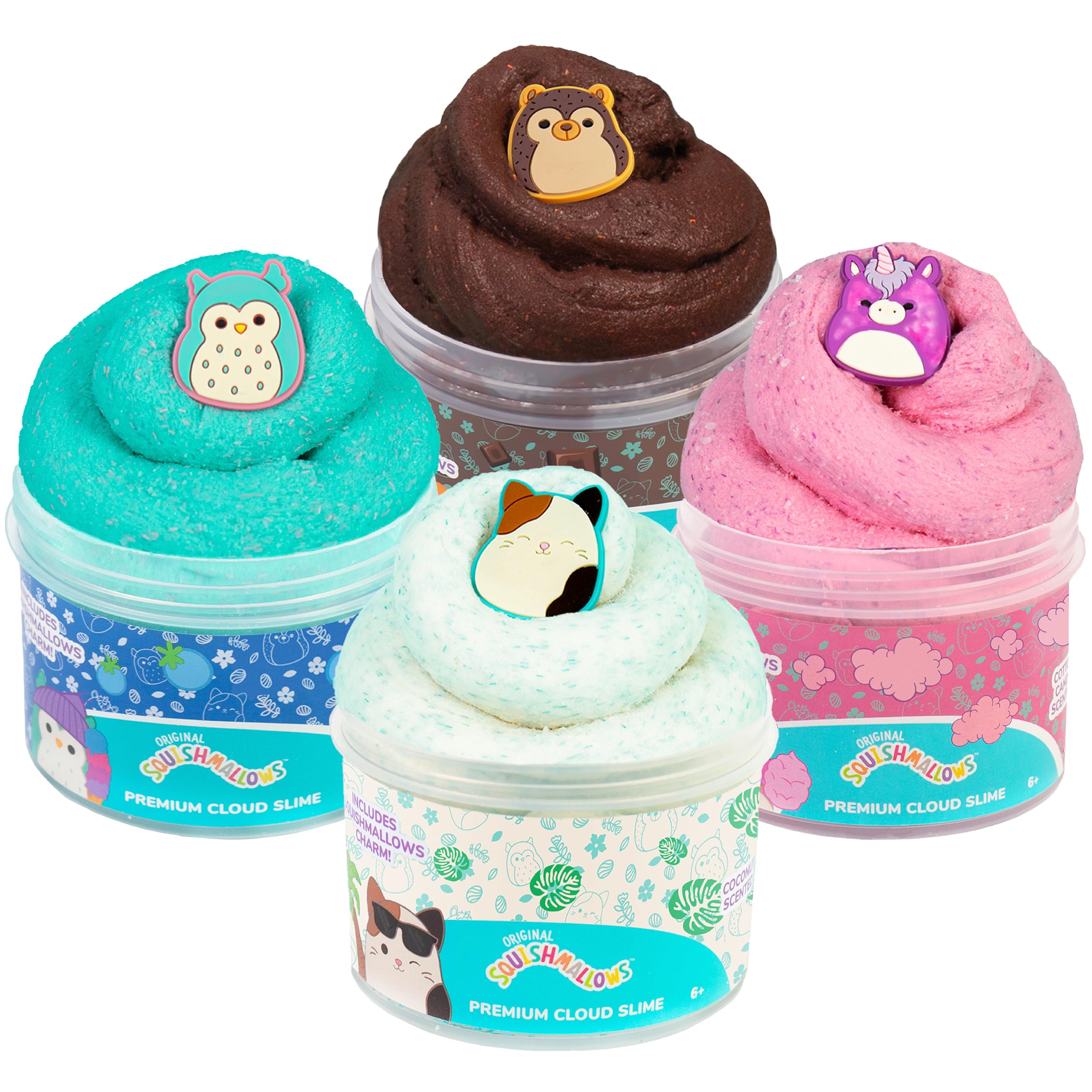 Original Squishmallows Cam The Cat Premium Coconut Scented Slime, 8 oz. Scented Slime, 2 Fun Slime Add Ins, Fluffy Slime, Pre-Made Slime for Kids, Great 6 Year Old Toys, Super Soft Sludge Toy