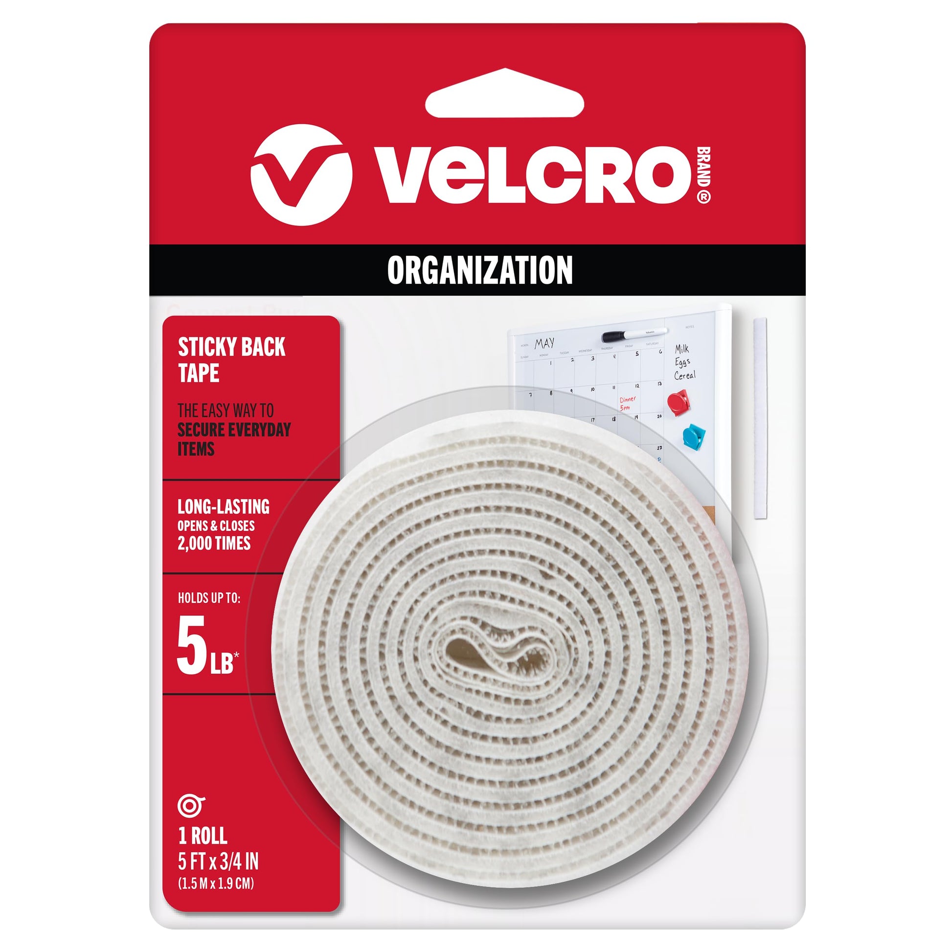 VELCRO Brand 5 Ft x 3/4 In | Black Tape Roll with Adhesive | Cut Strips to Length | Sticky Back Hook and Loop Fasteners | Perfect for Home, Office or Classroom