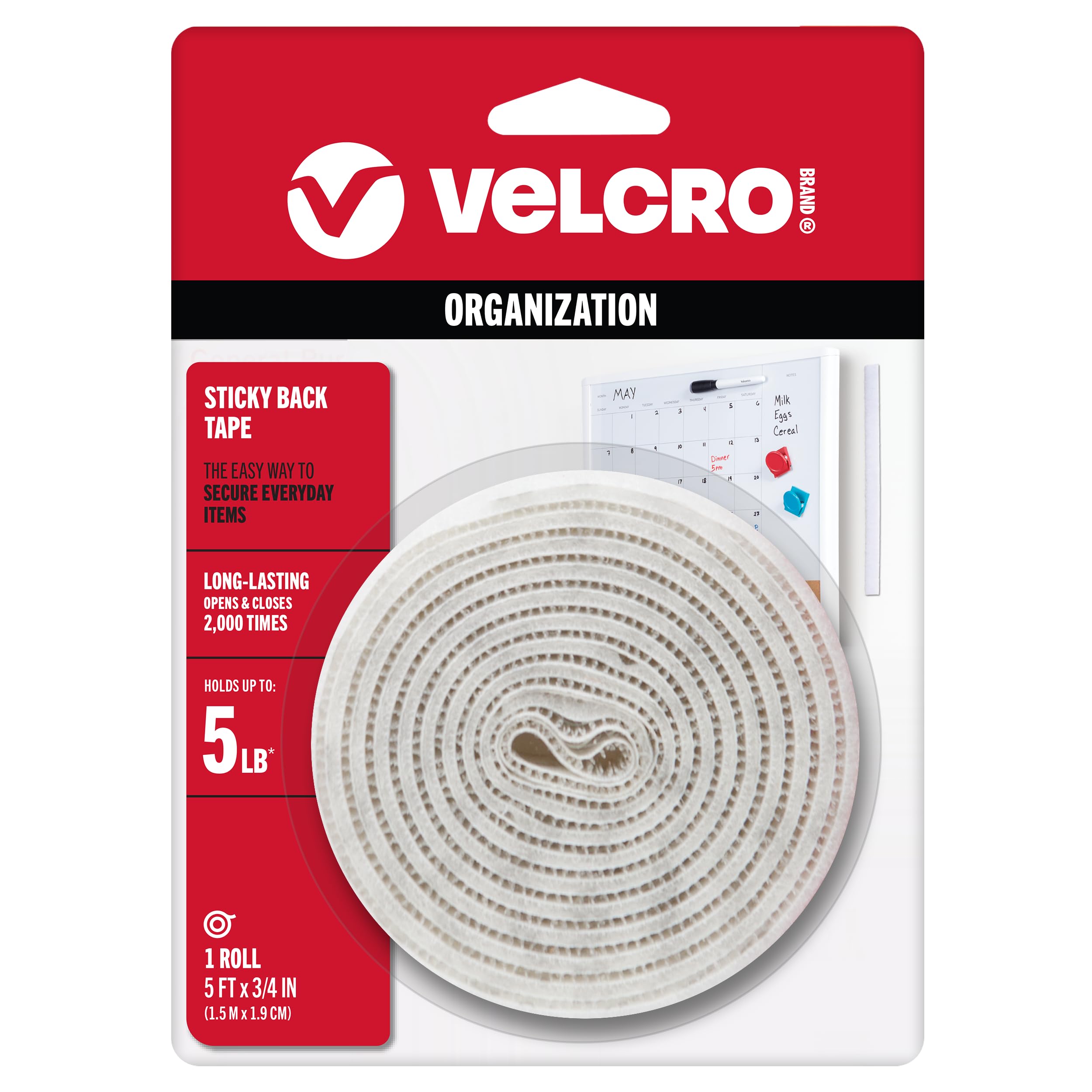 VELCRO Brand 5 Ft x 3/4 In | Black Tape Roll with Adhesive | Cut Strips to Length | Sticky Back Hook and Loop Fasteners | Perfect for Home, Office or Classroom