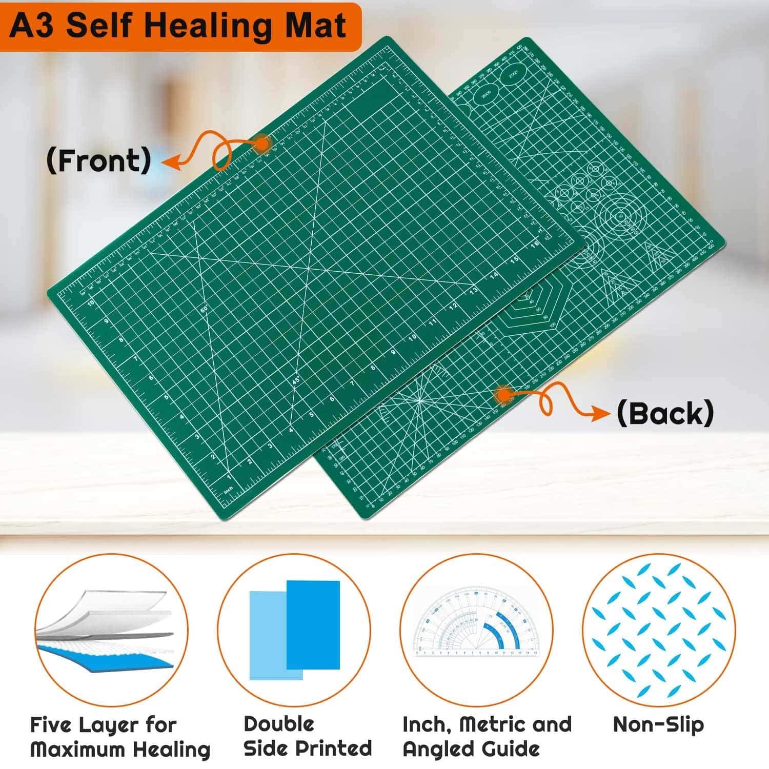 anezus Self Healing Sewing Mat, 12inch x 18inch Rotary Cutting Mat Double Sided 5-Ply Craft Cutting Board for Sewing Crafts Hobby Fabric Precision Scrapbooking Project