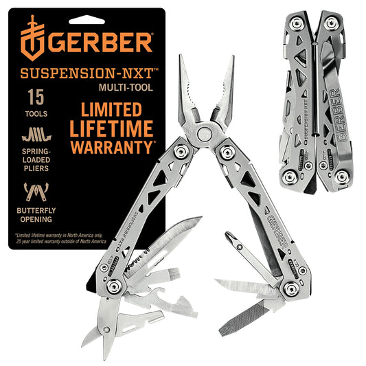 Gerber Gear Suspension-NXT 15-in-1 EDC Multi tool with Pocket Knife, Needle Nose Pliers and Wire Stripper Tools, Gifts for Men, Survival and Camping Gear, Stainless Steel