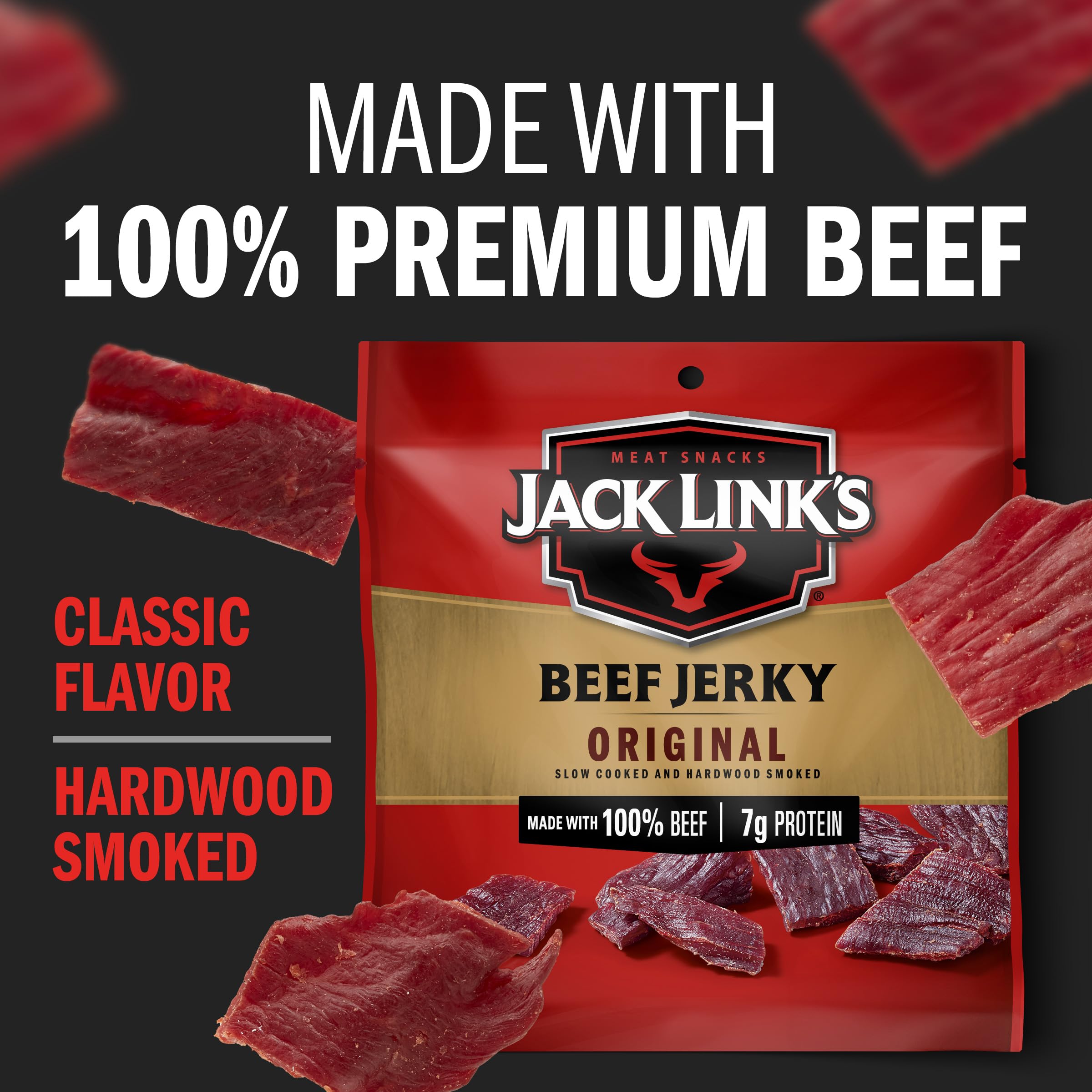 Jack Link's Beef Jerky, Original, Multipack Bags – Flavorful Meat Snacks for Lunches, Ready to Eat -Great Stocking Stuffers,Gifts for Men,7g of Protein, Made with 100% Beef – 0.625 oz (Pack of 20)