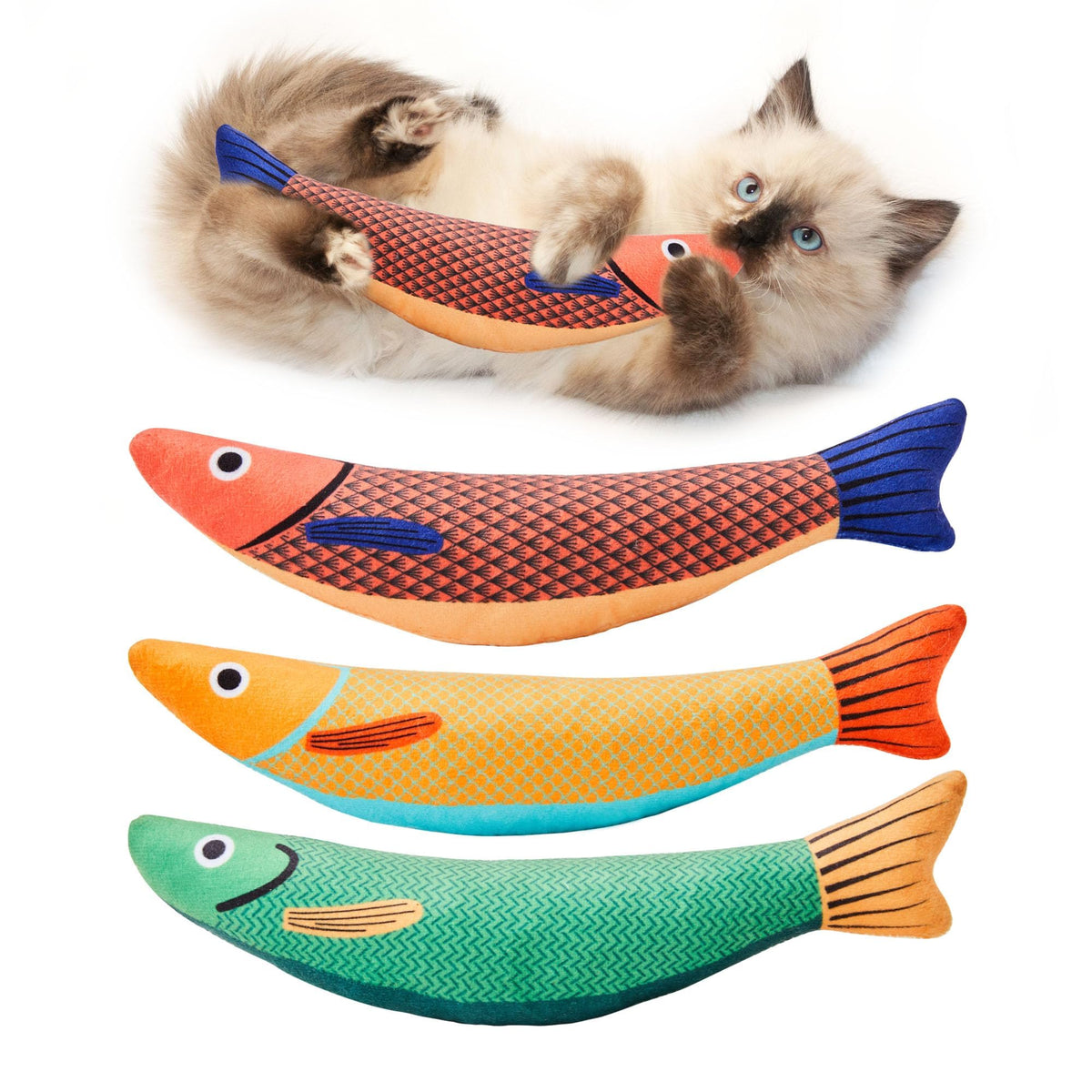 Potaroma Katzenspielzeug, Stintfisch, 3er-Pack, mit Katzenminze und Knistergeräusch, weich und strapazierfähig, interaktiver Kicker für Kätzchen, für das Training von Hauskatzen, 24 cm, für alle Rassen