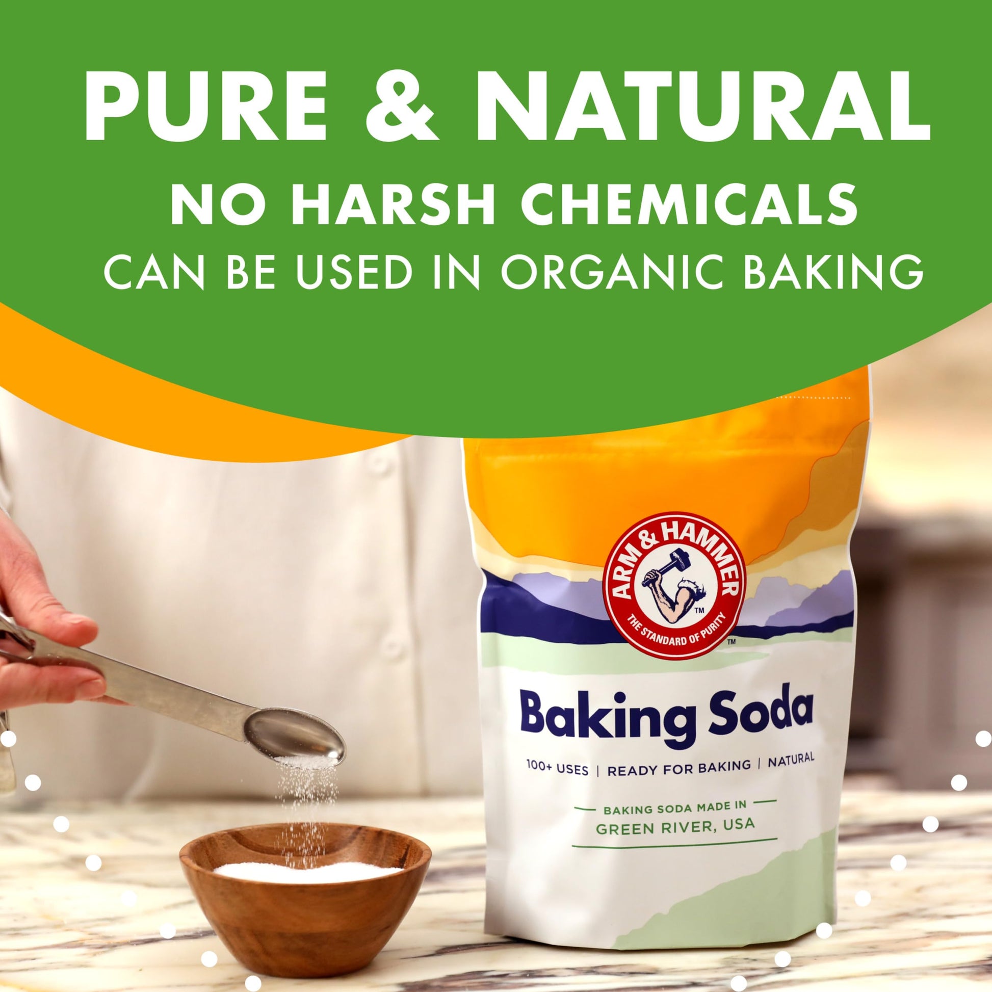 ARM & HAMMER Baking Soda Made in USA, Ideal for Baking, Pure & Natural, 2.7lb Bag