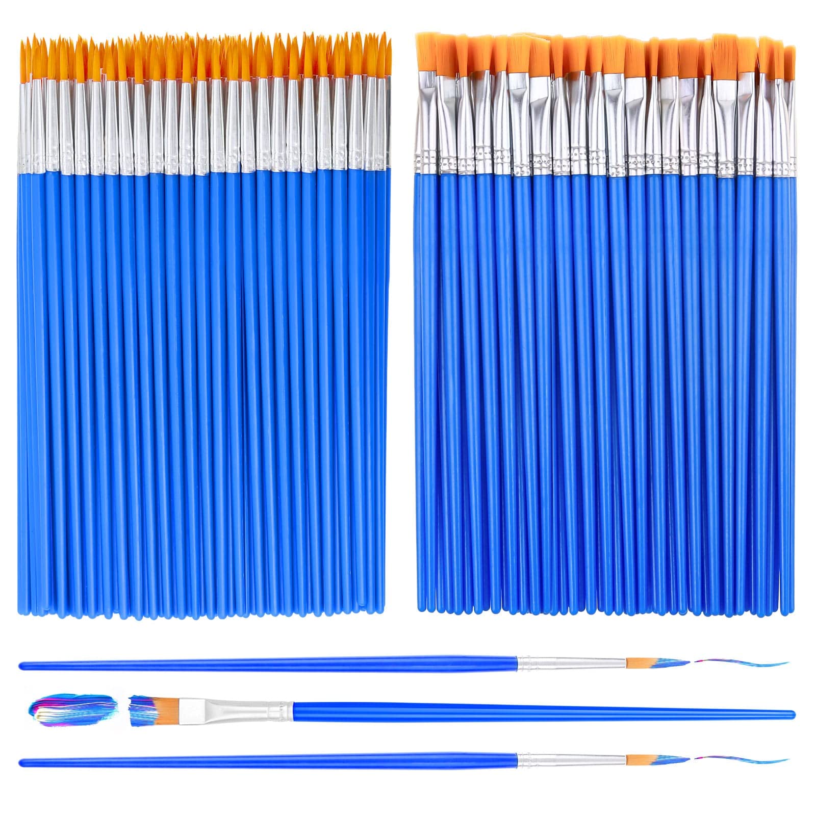 100Pcs Small Paint Brushes Bulk, Anezus Flat Top Acrylic Classroom Brush for Kids Mini Paint Brushes for Touch Up Crafts Detail Painting