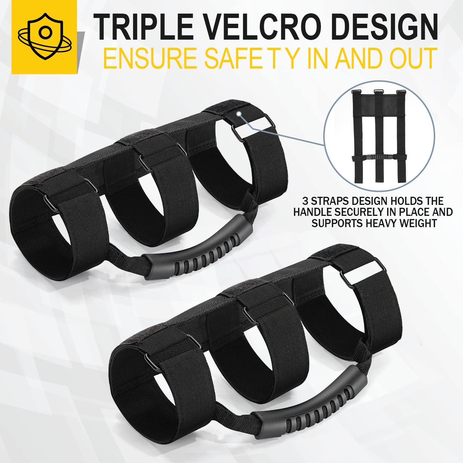 moveland 2 Pack Grab Handle Set Compatible with Jeep Wrangler TJ YJ JK, Easy-to-Fit 3 Straps Design for 1955-2023 Models (Black)