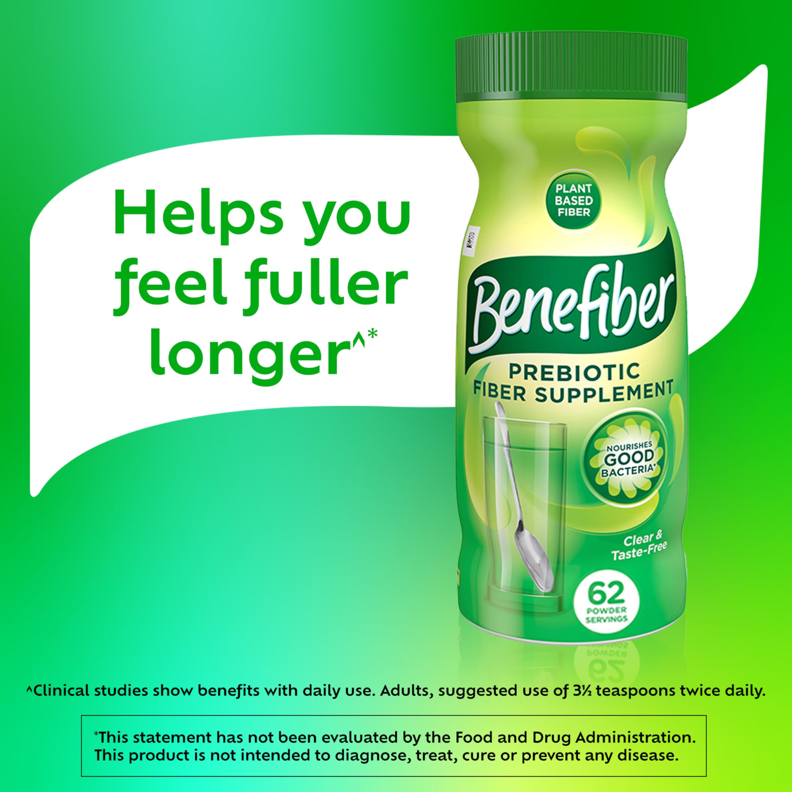 Benefiber Daily Prebiotic Fiber Supplement Powder for Digestive Health, Daily Fiber Powder, Unflavored - 62 Servings (8.7 Ounces)
