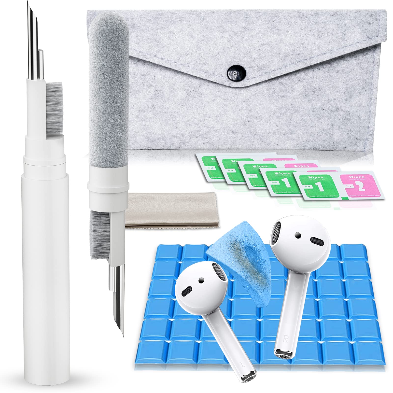 Cleaner Kit for Airpods, Earbuds Cleaning kit for Airpods Pro 1 2 3, Phone Cleaner kit with Brush for Bluetooth Earbuds Cleaner, Wireless Earphones,iPhone,Laptop, Camera (White)