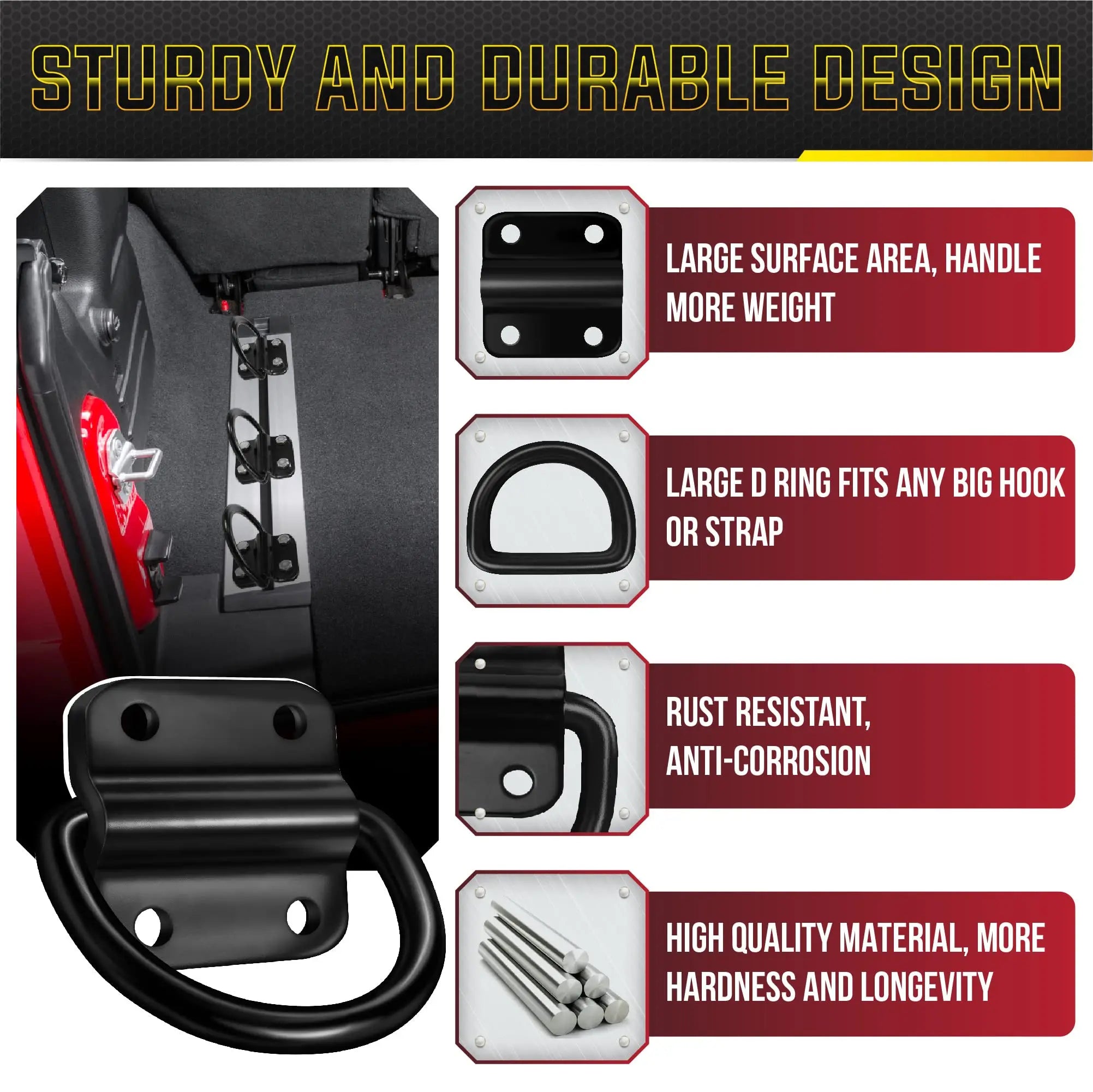 PAMAZY 6PCS Heavy Duty Steel D Rings Tie Down Anchors, Ultra Durable 3500 Pound Breaking Strength Surface Mount Hooks Securing Cargo for Trailer, Truck Bed, with Screws & Bolts