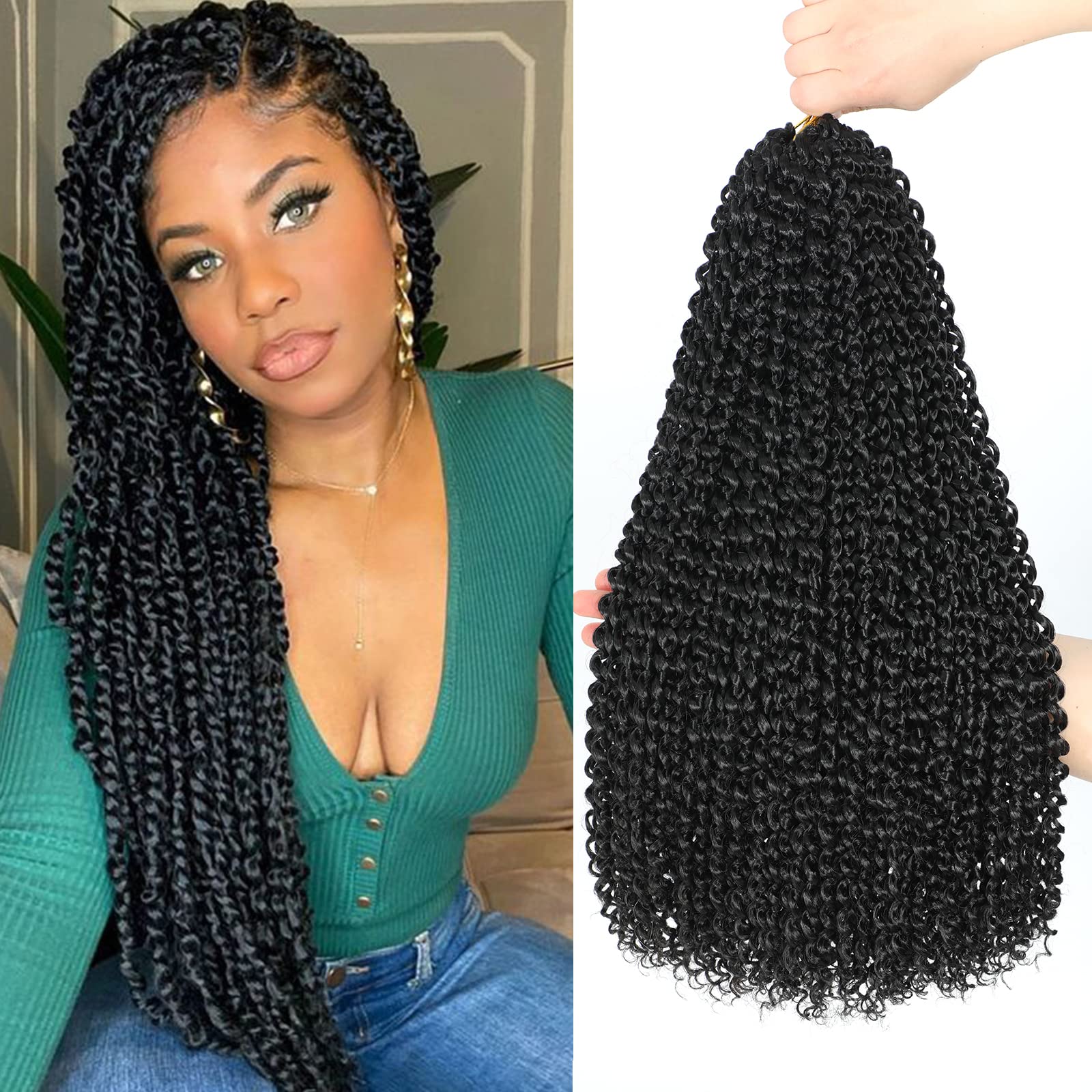 Dansama Passion Twist Haar Water Wave Häkelhaar für schwarze Frauen, langes böhmisches Flechthaar für Boho Locs, Faux Locs, Butterfly Style Häkelzöpfe Haarverlängerungen (18 Zoll, 1B, Sparpack)