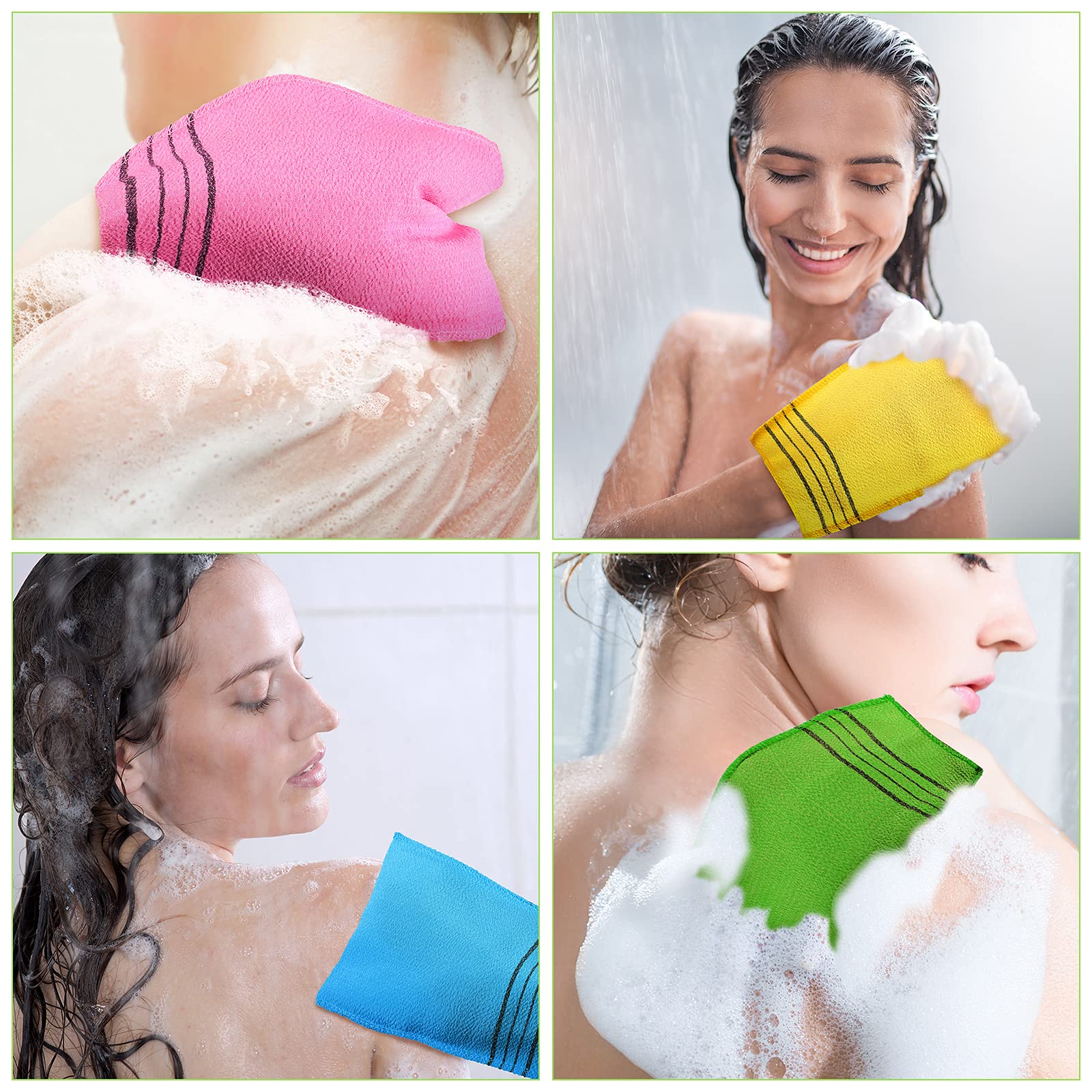 Tatuo 12 Pieces Korean Exfoliating Mitt Glove Italy Towel Body Skin Scrubber Exfoliating Scrubber for Remove Dead Skin Washcloth Korean(Small,Yellow, Green, Blue, Pink)