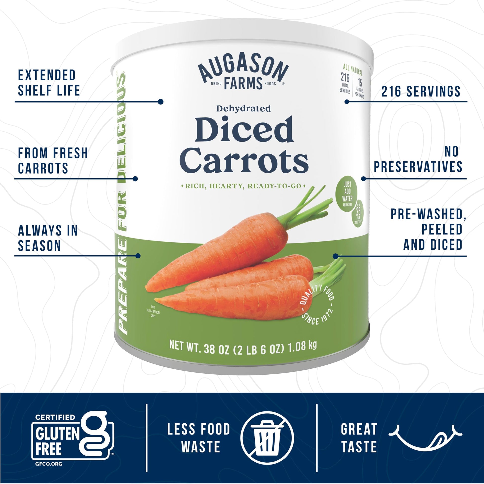 Augason Farms Dehydrated Diced Carrots Can, Emergency Food Supply, Everyday Meals, 216 Servings
