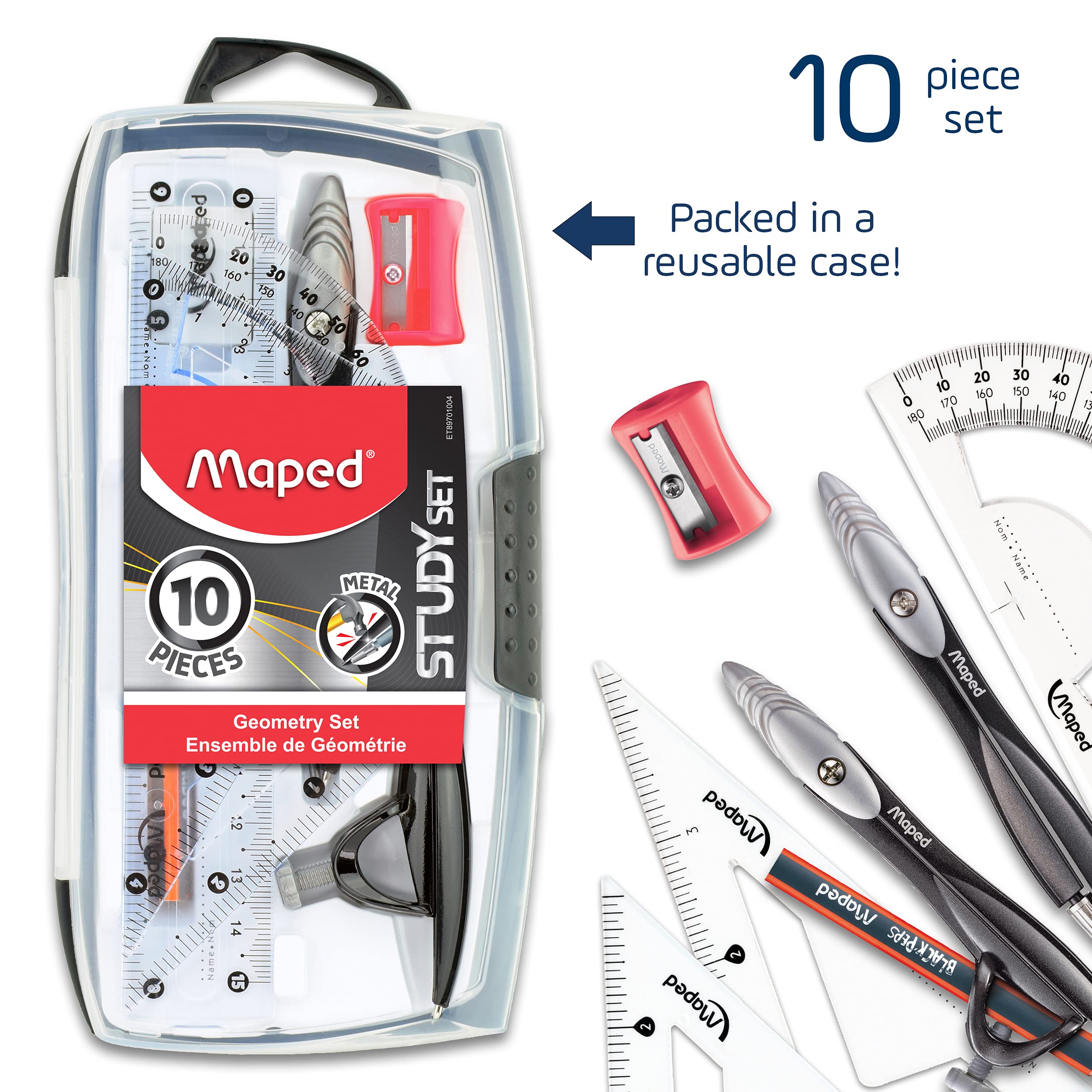 Maped Study Geometry 10 Piece Set - Advanced Student Kit - Precision Tools - Durable & Ergonomic Design - Enhances Creativity - Quality Materials