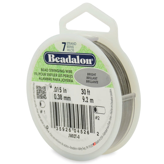 Beadalon 7 Strand Stainless Steel Bead Stringing Wire, 0.015 in / 0.38 mm, Bright, 30 ft / 9.2 m