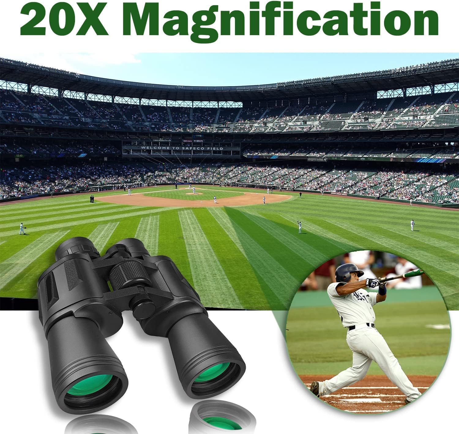 20x50 Binoculars for Adults, High Power Compact Waterproof Binoculars Telescope with Low Light Night Vision for Hunting Bird Watching Travel Football Games with Carrying Case and Strap