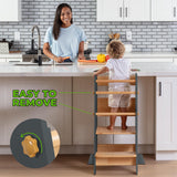 Toddler Standing Tower - Adjustable Height Toddler Kitchen Stool Helper - Ideal Kids Kitchen Step Stool for Learning New Skills - 2024 Design with Safety Feet - Gray