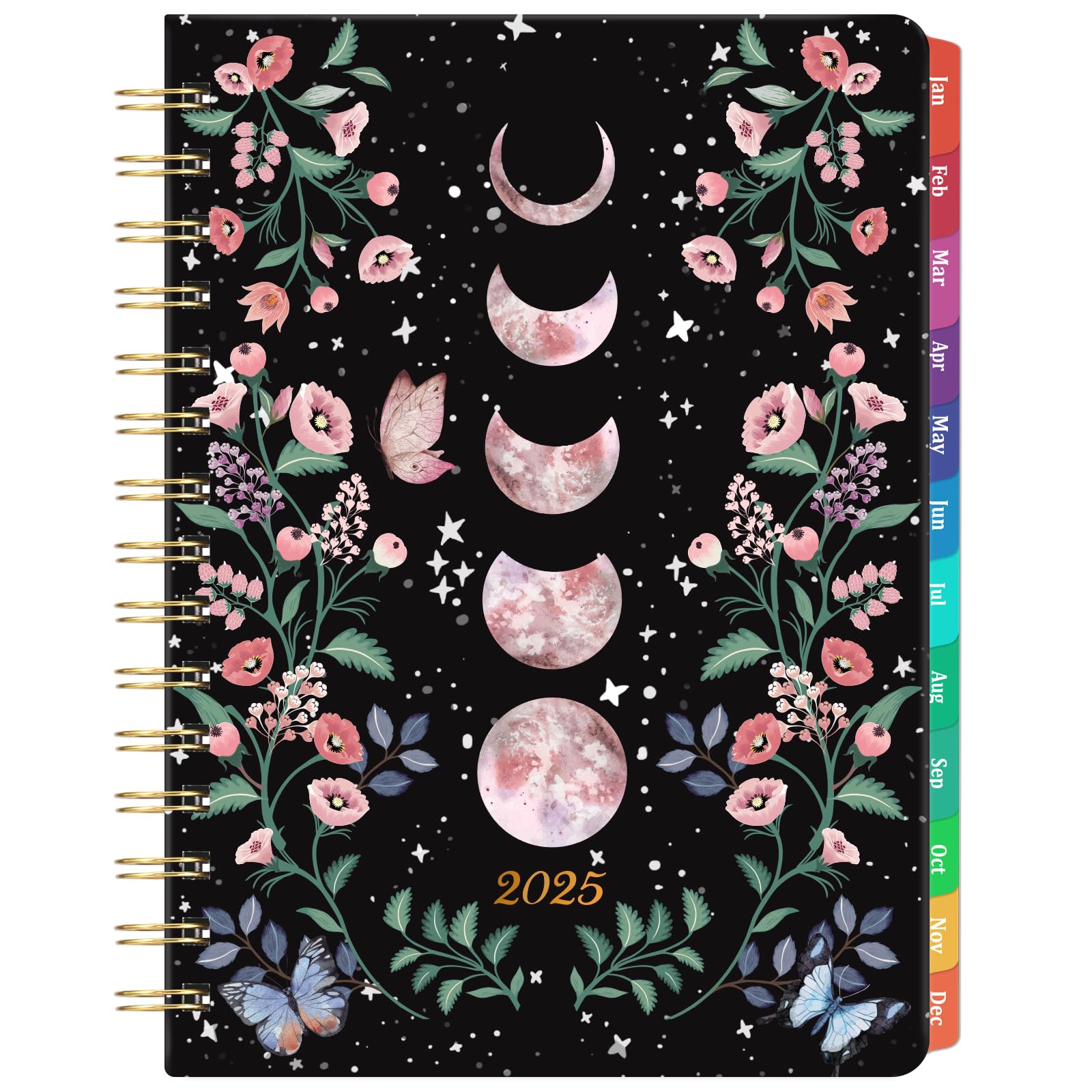 2025 Planner - 2025 Planner Weekly and Monthly with Colorful Tabs, Jan. 2025 - Dec. 2025, 6.3" x 8.4", Planner 2025 with Back Pocket + Thick Paper + Twin-Wire Binding - Moon