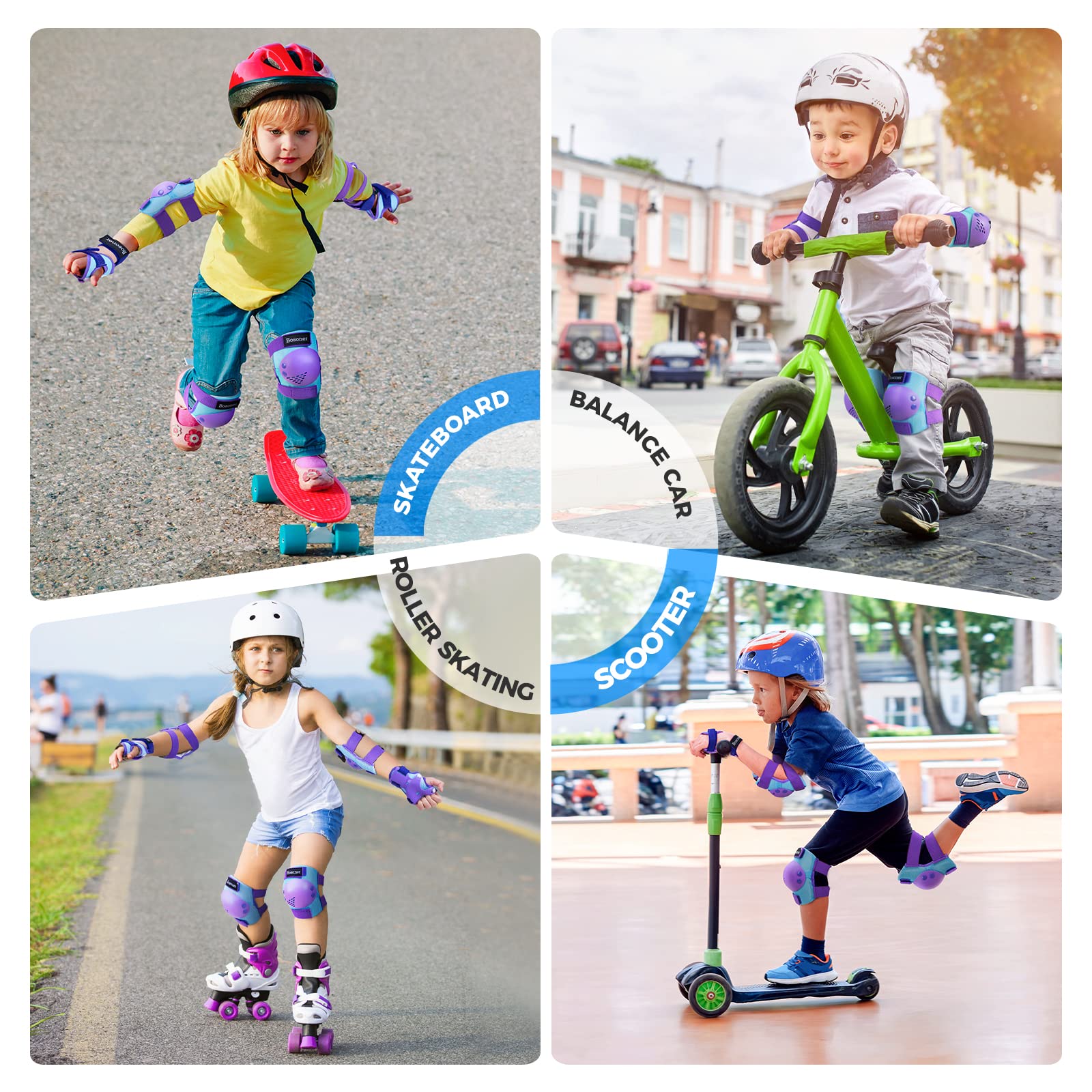 BOSONER Kids/Youth Knee Pad Elbow Pads Set for 3-15 Year, Child Protection Pads for Girls/Boys, for Sports Roller Skates, Cycling, BMX Bike, Skateboard, Inline Rollerblading, Skating, Scooter, Riding