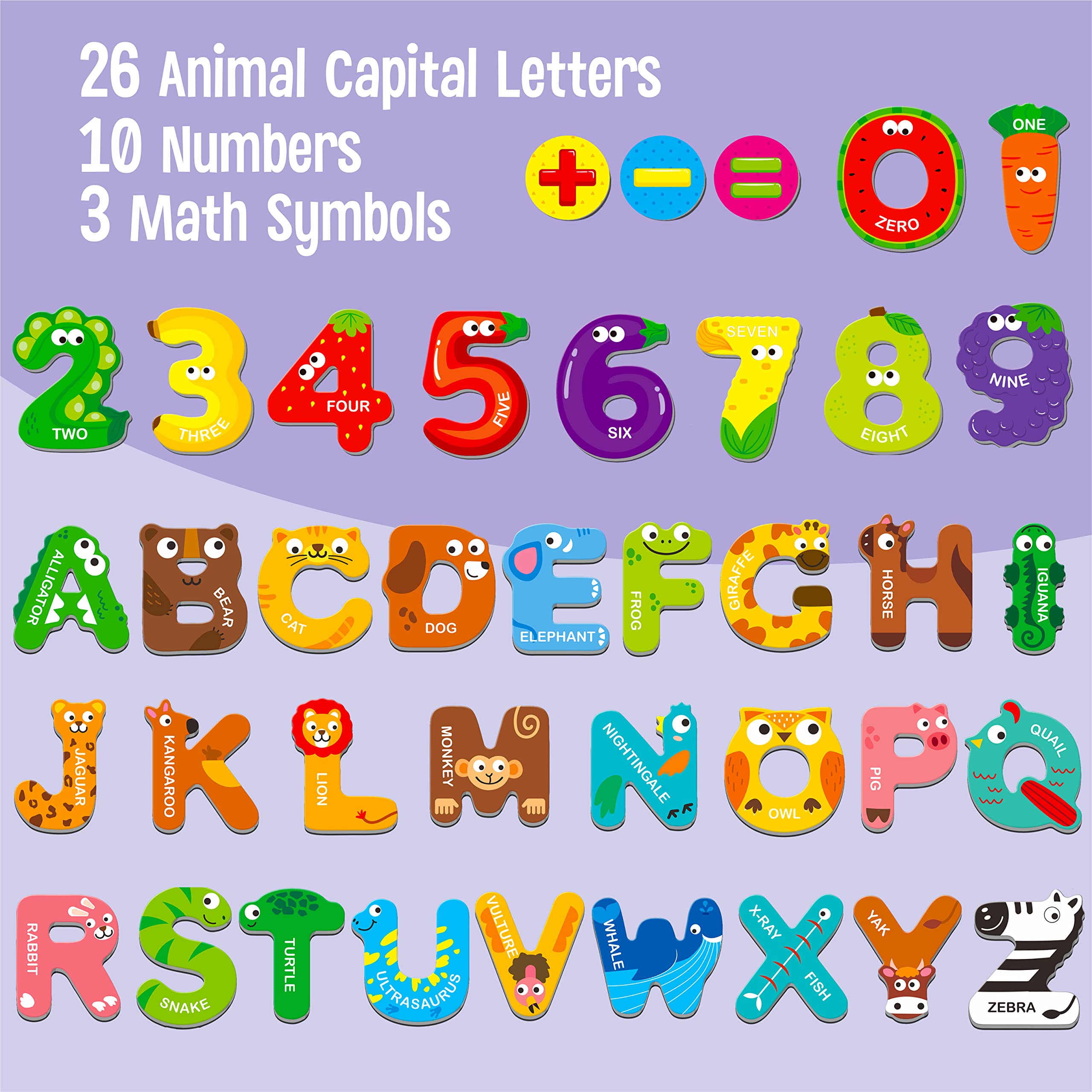 Large Size Magnetic Letters, Cute Animal Alphabet ABC Magnets for Fridge Colorful Uppercase Animals Toys Set Educational Spelling Learning Games for Kids, Toddlers 3 4 5 Years Old