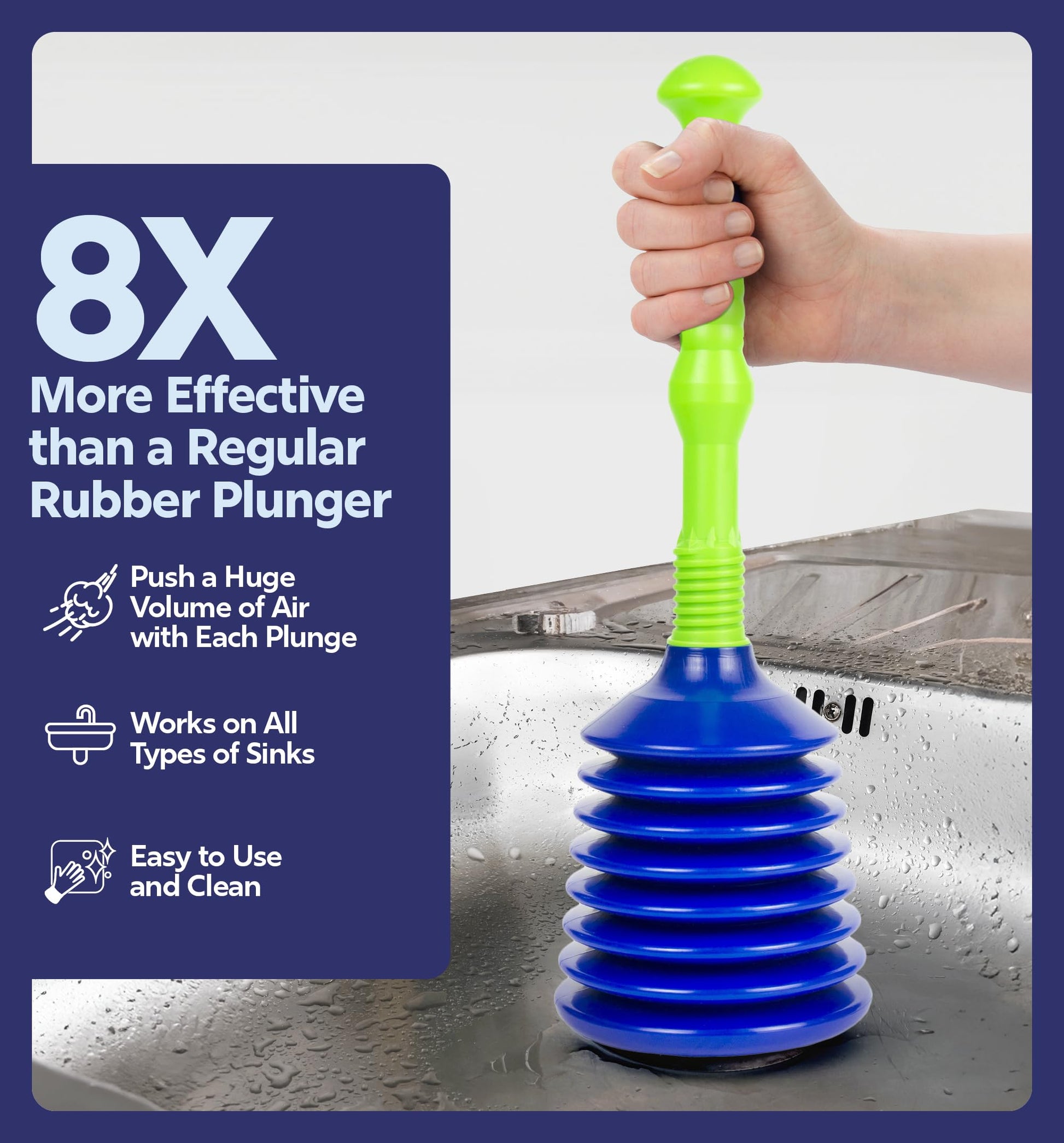 Luigi's Sink Plunger Kitchen - Sink Plunger Bathroom - Drain Bathtub or Shower - Small and Powerful Clog Remover - Commercial Style "Plumbers Plungers" with Large Bellows