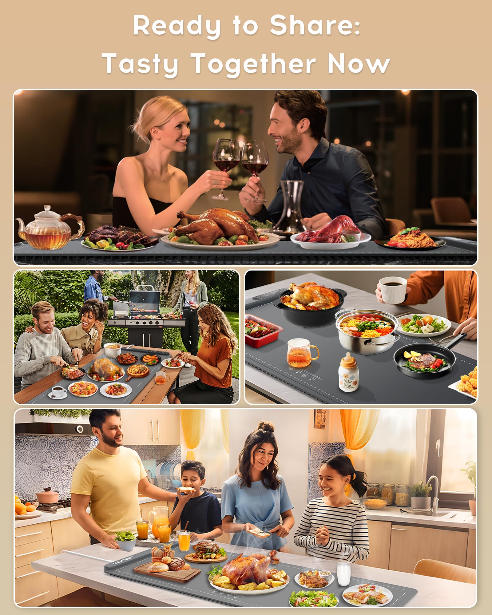 Warming Mat For Food Extra Large 36"x16" 580W Food Warmer Chafing Dishes for Buffet,Food Warming Mat,Food Warmers for Parties Buffet,Portable Heating Pad 6 Level Temp 6 Hour Timer