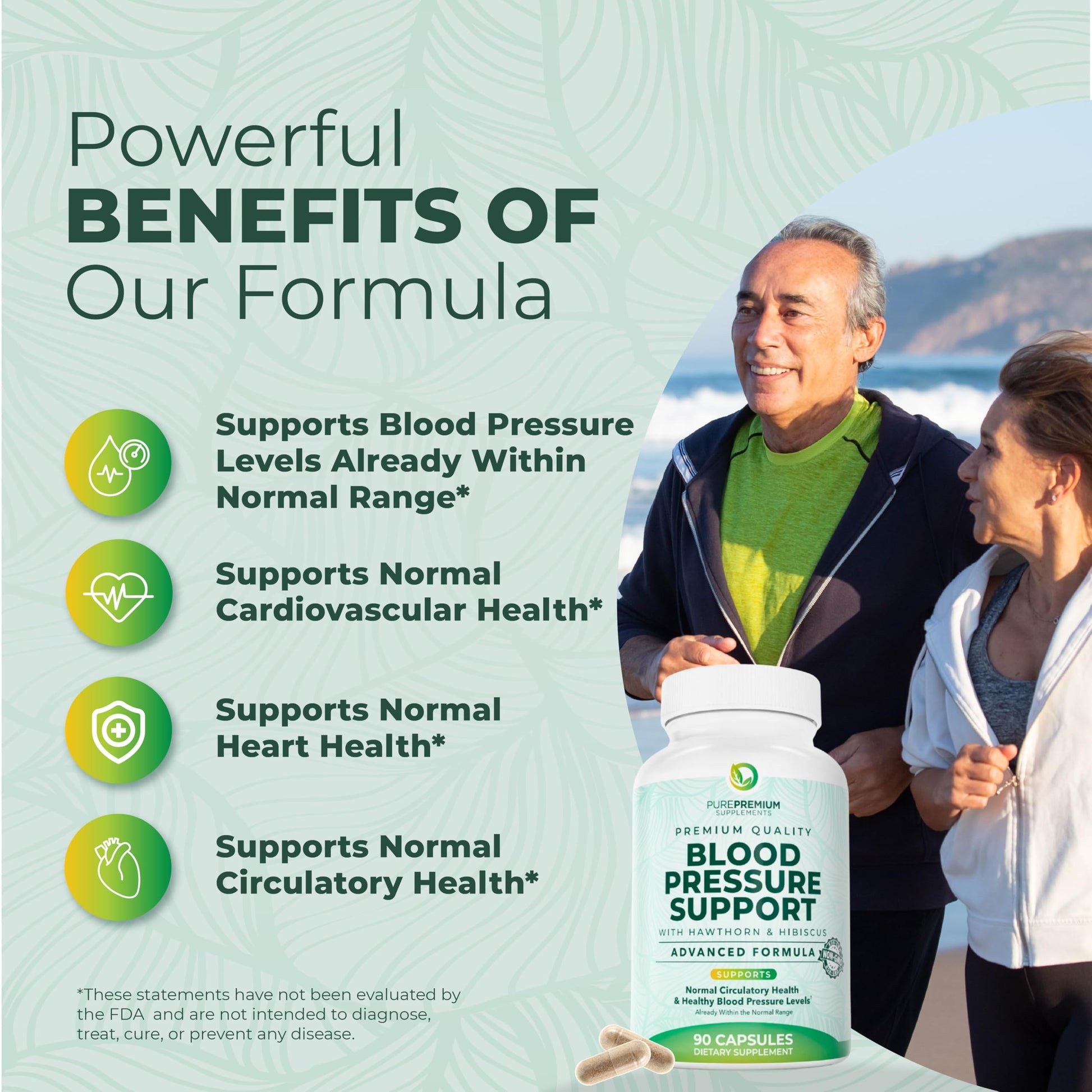 PurePremium Blood Pressure Supplements with Hawthorn Berry, Hibiscus, Garlic & Vitamin B12- Nitric Oxide Supplement for Normal Heart Health, Circulation Health & Blood Pressure Support - 90ct