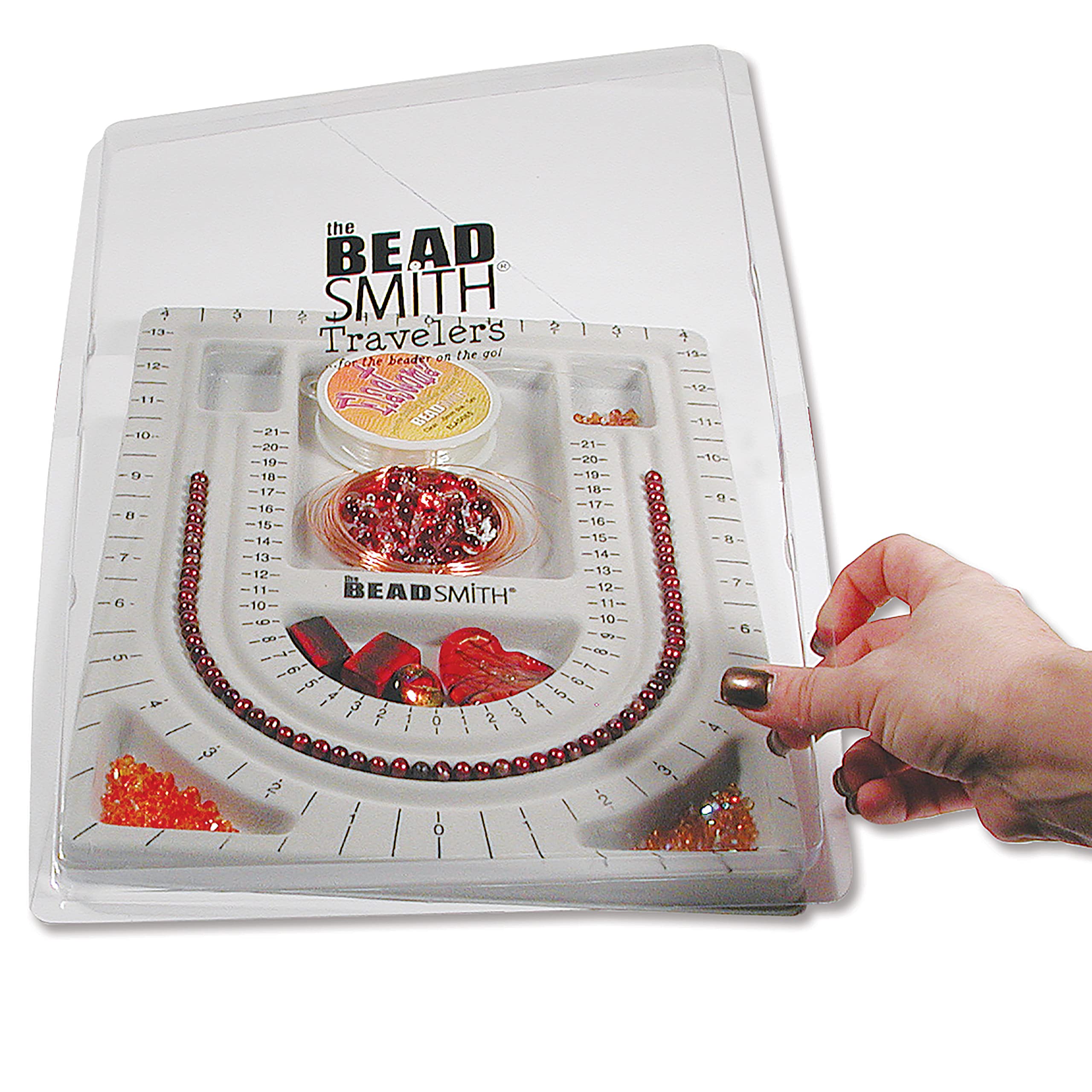 The Beadsmith Bead Board with Cover, Grey Flocked, 3 U-Shaped Channels, 6 Recessed Compartments, 9.75 x 13.25 inches, Design Boards for Creating Bracelets, Necklaces and Other Jewelry