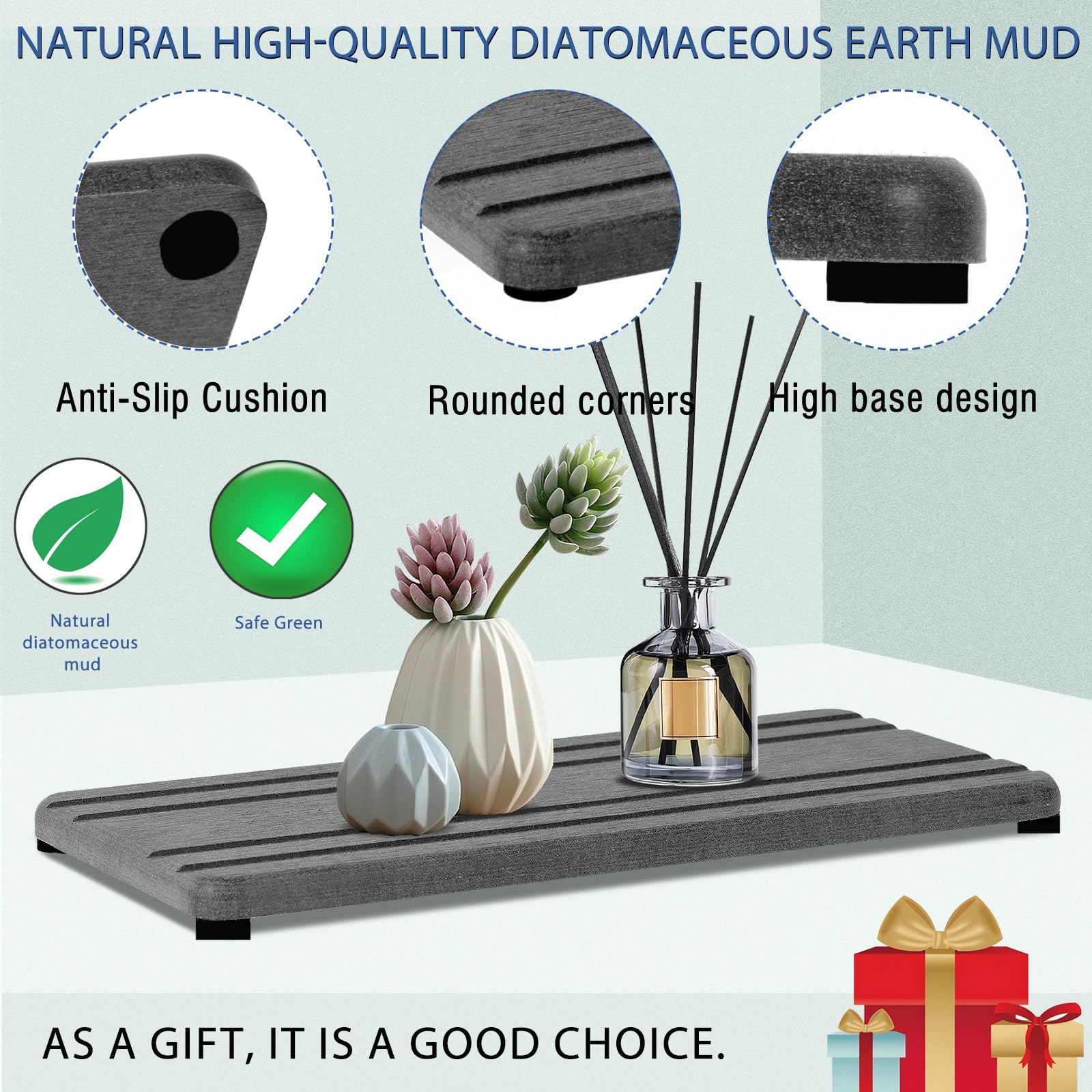 3PCS Water Absorbing Stone Tray, DryingNeat Diatomite Stone Sink Tray, Instant Dry Sink Coasters, Kitchen Sponge Hand Soap Holder, Countertop Fast Drying Counter Trays,8 * 4inch and 4 * 4inch