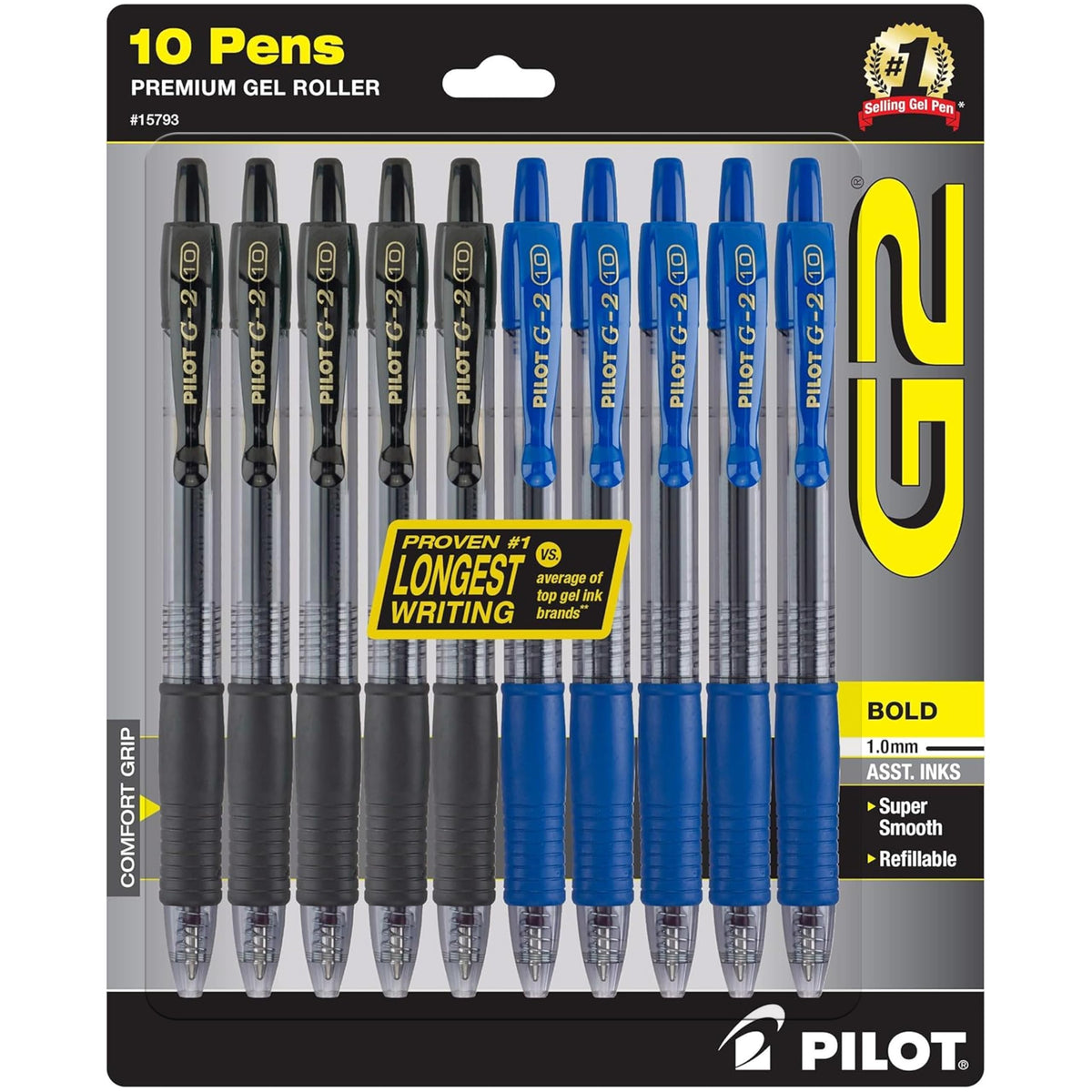 PILOT G2 Stifte 1,0 mm – breite Spitze, nachfüllbare und versenkbare Kugelschreiber, 10er-Pack; 5 Schwarz & 5 Blau