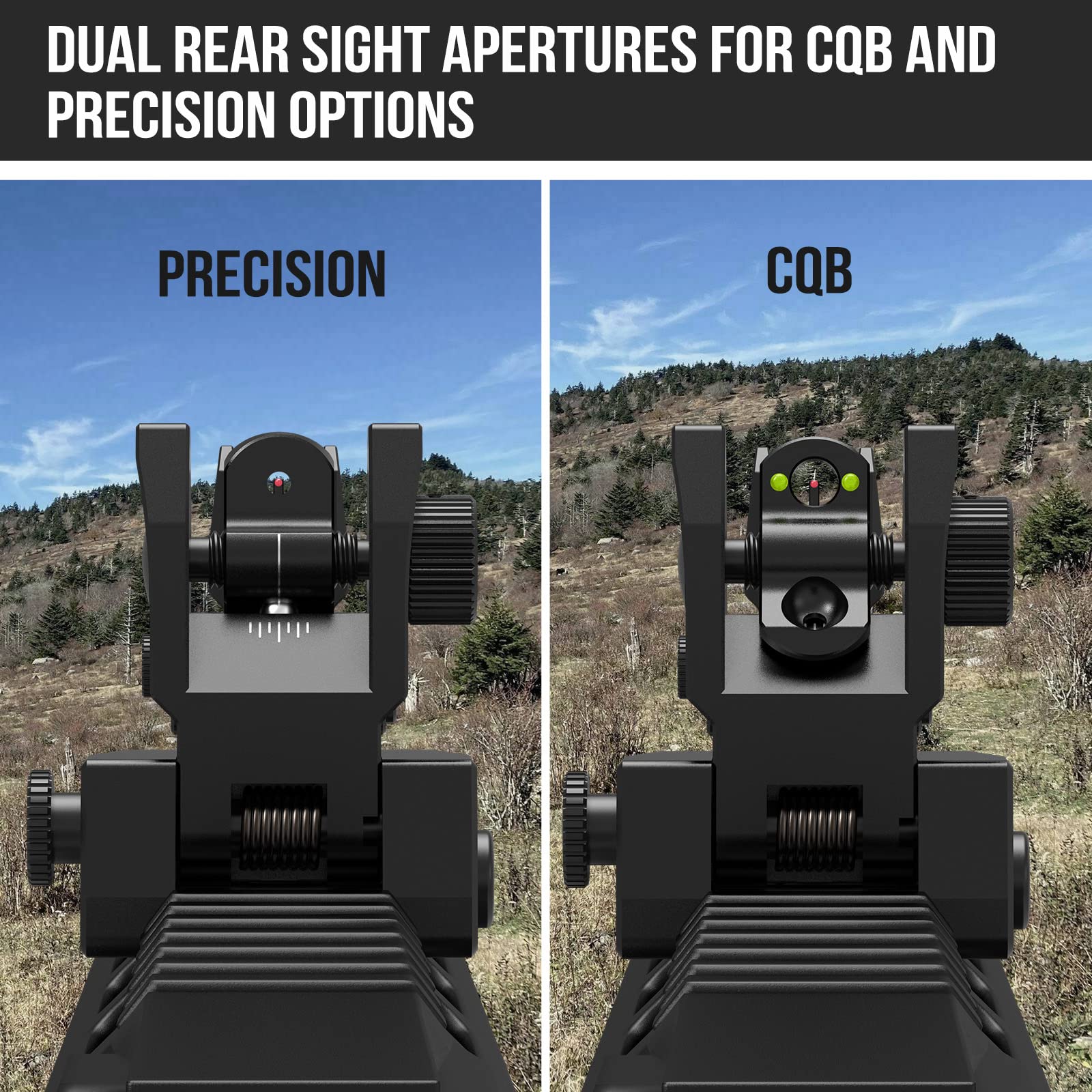 VOTATU V2 Fiber Optic Iron Sights, Flip Up Front and Rear Backup Sights with Green Red Dots, Adjustable Front Sight Rapid Transition