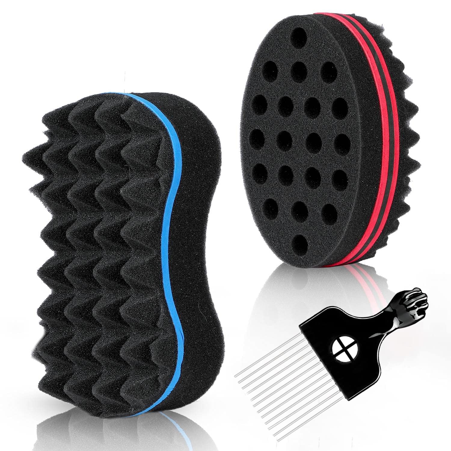 Supaze 3-teiliges Haarstyling-Set für alle – Lockenbürste, Twist-Schwamm für strukturiertes Haar mit Metall-Haarpickel