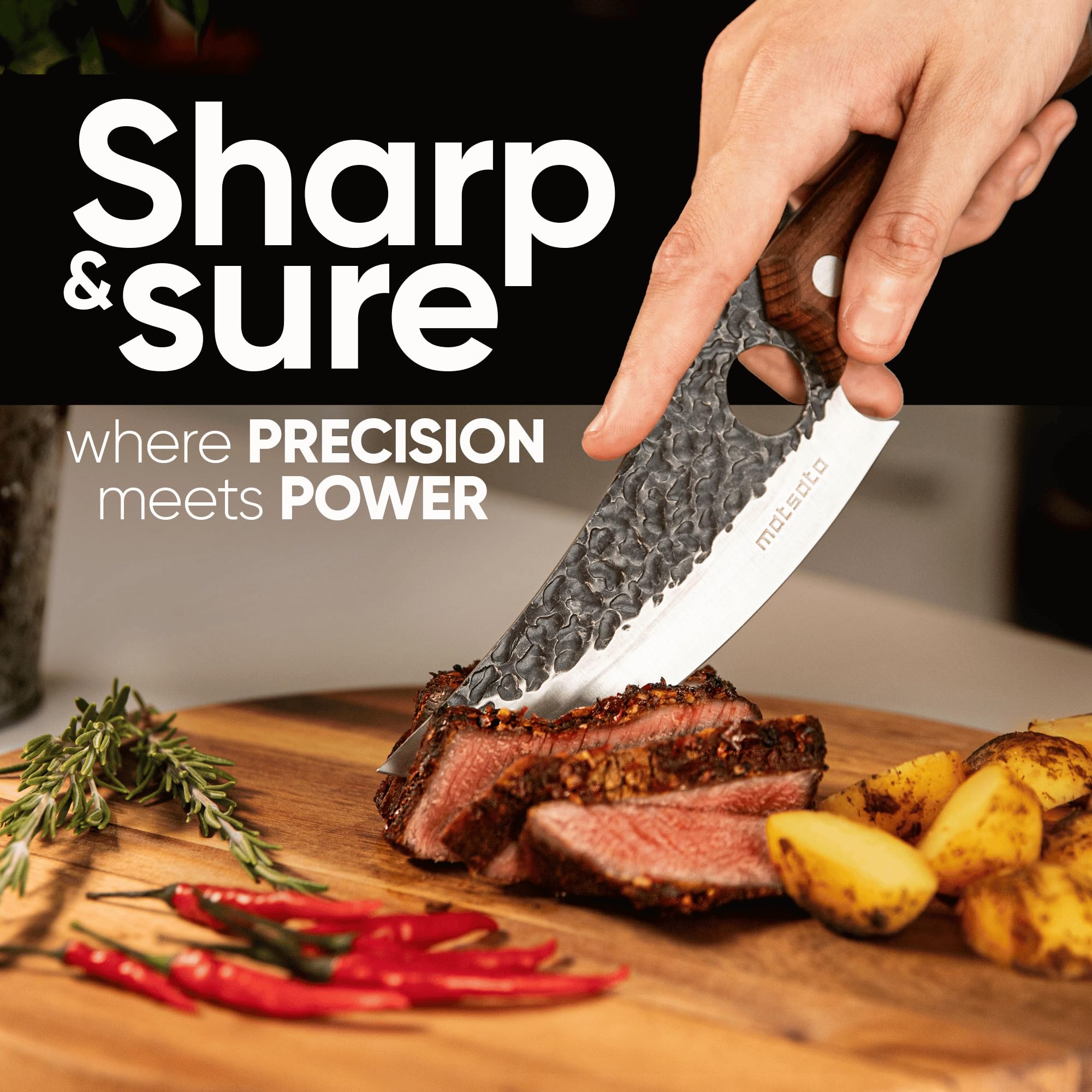 Matsato Chef Knife - Perfect Kitchen Knive for Cooking, Chopping. Japanese Steel Knife for Home, Camping, BBQ. For Balance & Control, 5.8 Inch