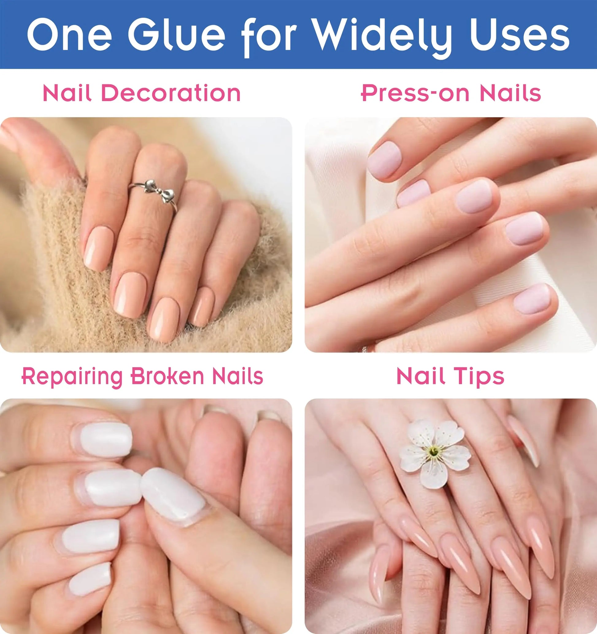 Super Strong Nail Glue for Nail Tips,Acrylic Nails and Press on Nails,Built in Brush on Nail Glue for Press on Nails,Long Lasting Nail Cement(8ml*2)