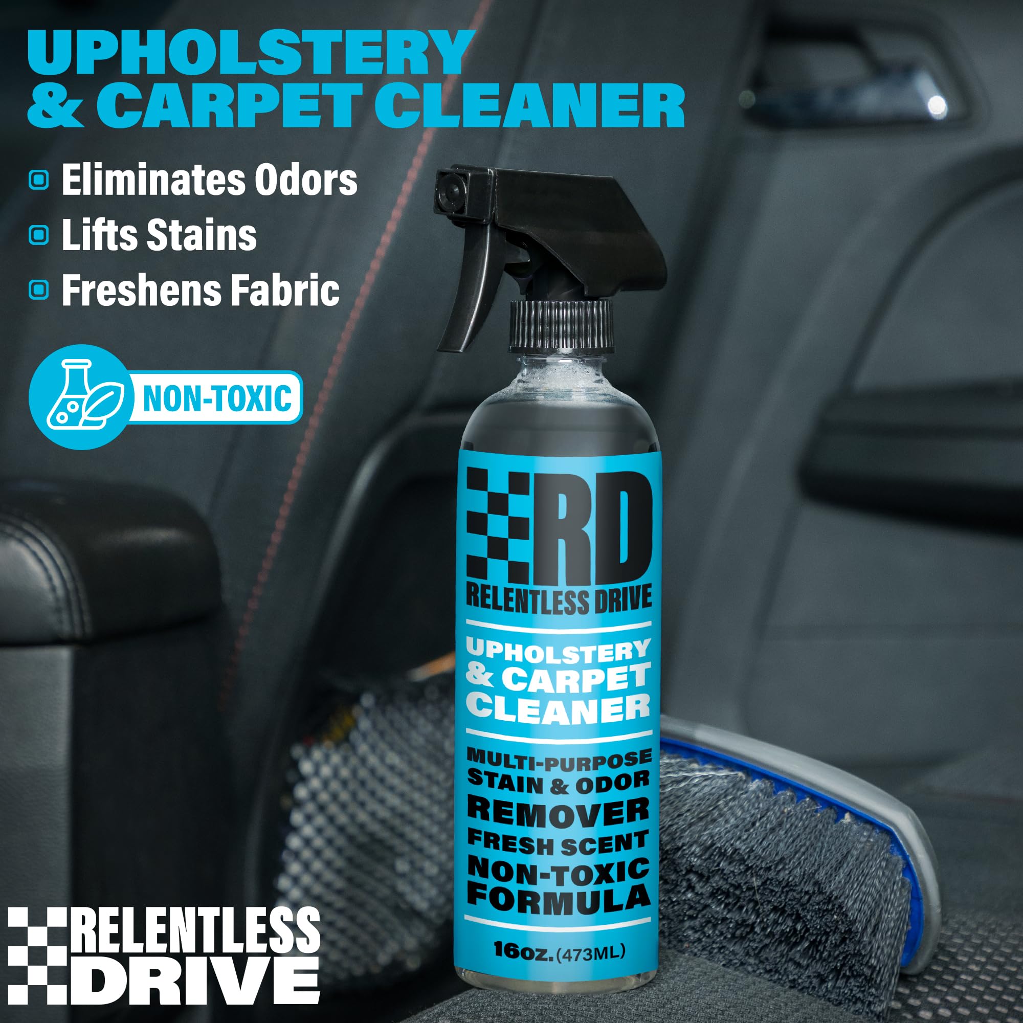 Car Carpet Cleaner (16oz) Professional Interior Car Cleaner for Seat Upholstery with Brush – Safe for All Cars