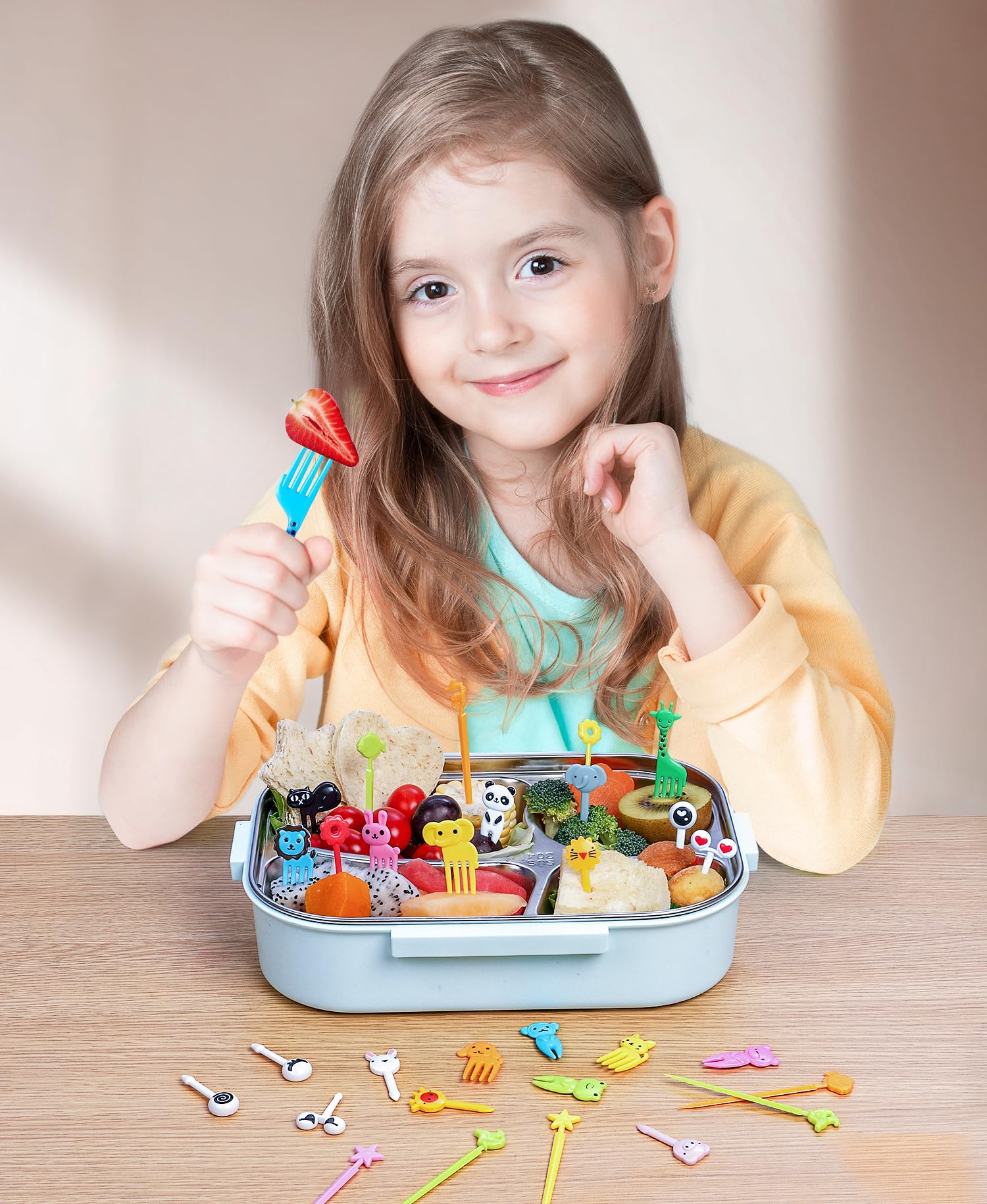 150 Pcs Animal Food Picks for Kids, Vicuna R Fun Kids Food Picks for Bento Box Accessories, Reusable Toddler Fruit Toothpicks, Cute Kids Lunch Accessories for Picky Eater BPA-Free