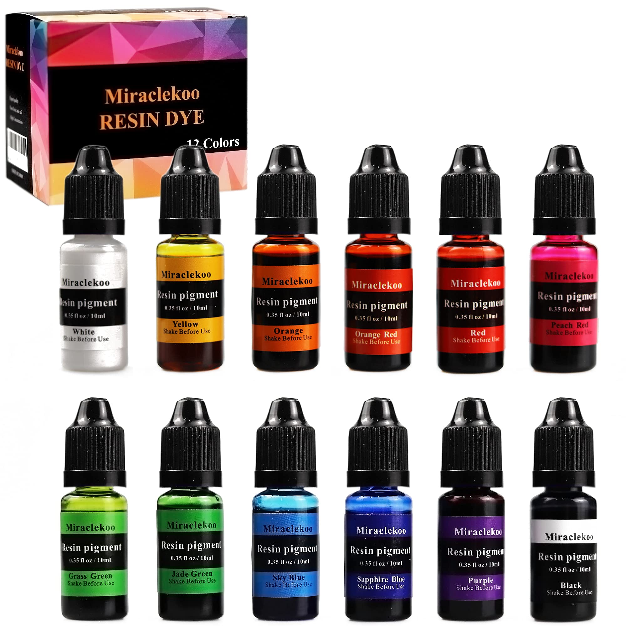 12 Colors Epoxy Resin Color Dye Colorant Liquid Epoxy Resin Pigment,10ml Each,Translucent