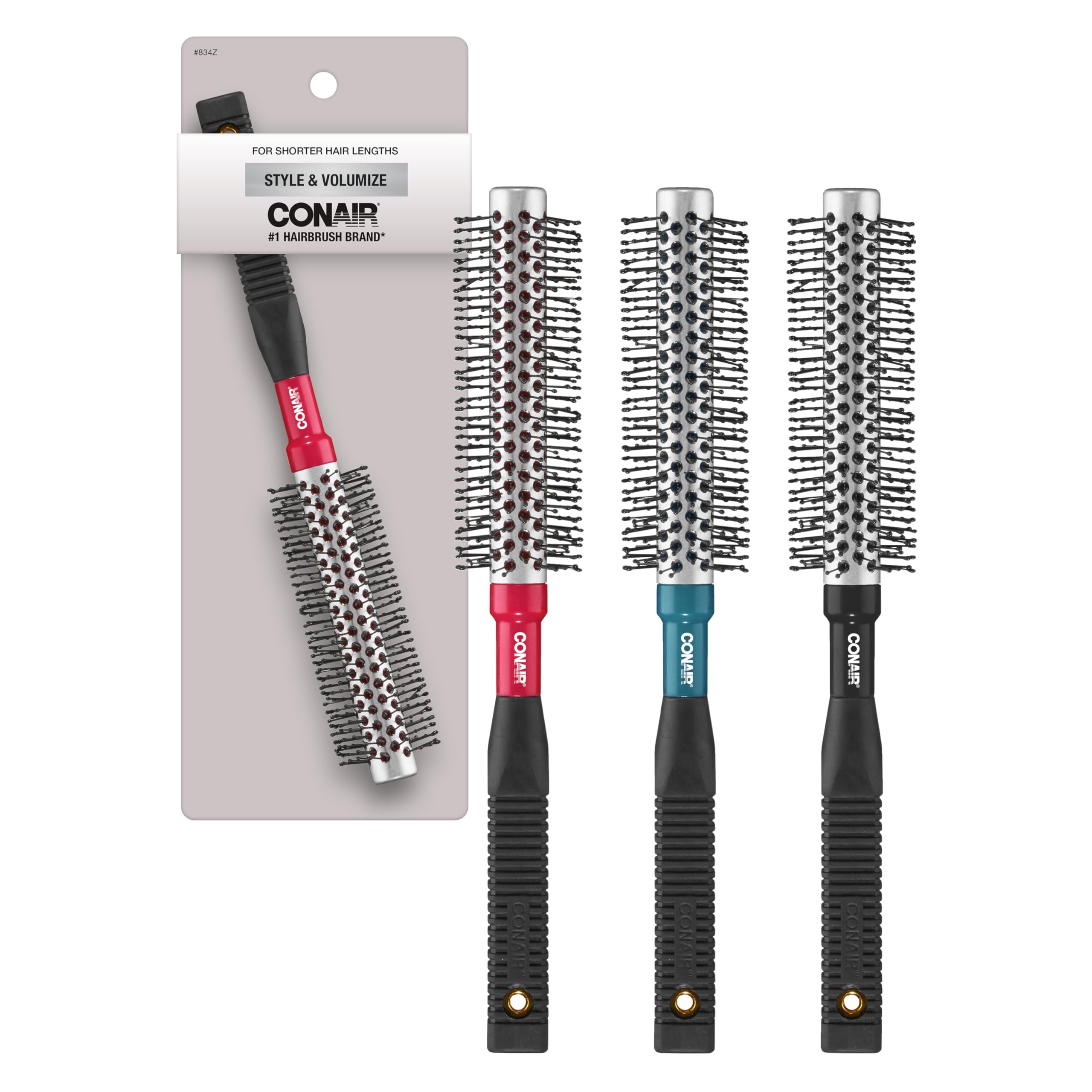 Conair Style & Volumize Metall-Rundbürste – Föhnbürste – Haarbürste für kurze Haare – Farbe zufällig – 1 Stück