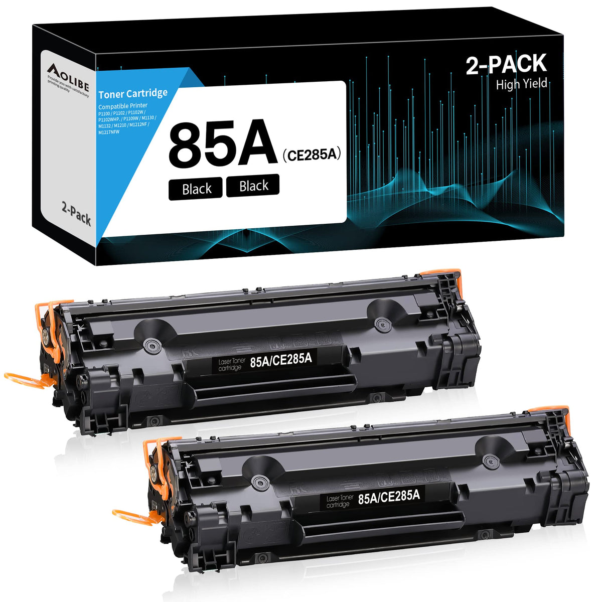 AOLIBE 85A CE285A Kompatible schwarze Tonerkartusche als Ersatz für HP CE285A 85A Tonerkartusche für P1102w P1102 P1109W M1217nfw M1212 M1212nf M1217 Pro Drucker [2er-Pack]
