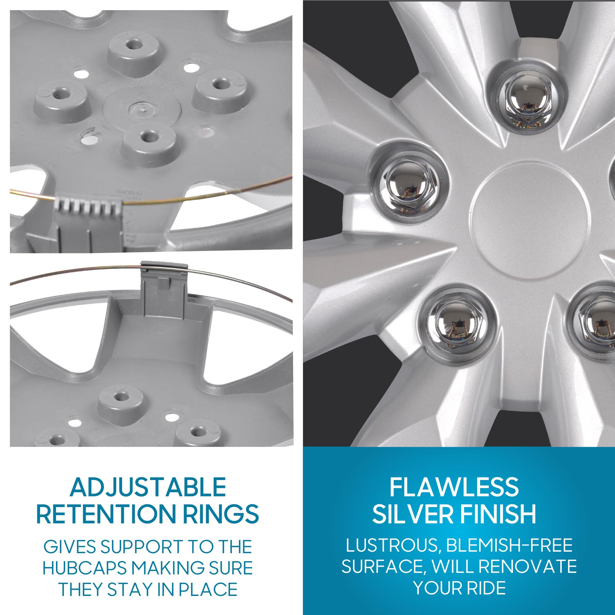 BDK (4-Pack) Premium 16" Wheel Rim Cover Hubcaps OEM Style Replacement Snap On Car Truck SUV Hub Cap - 16 Inch Set, Abs,Steel, Acrylonitrile Butadiene Styrene