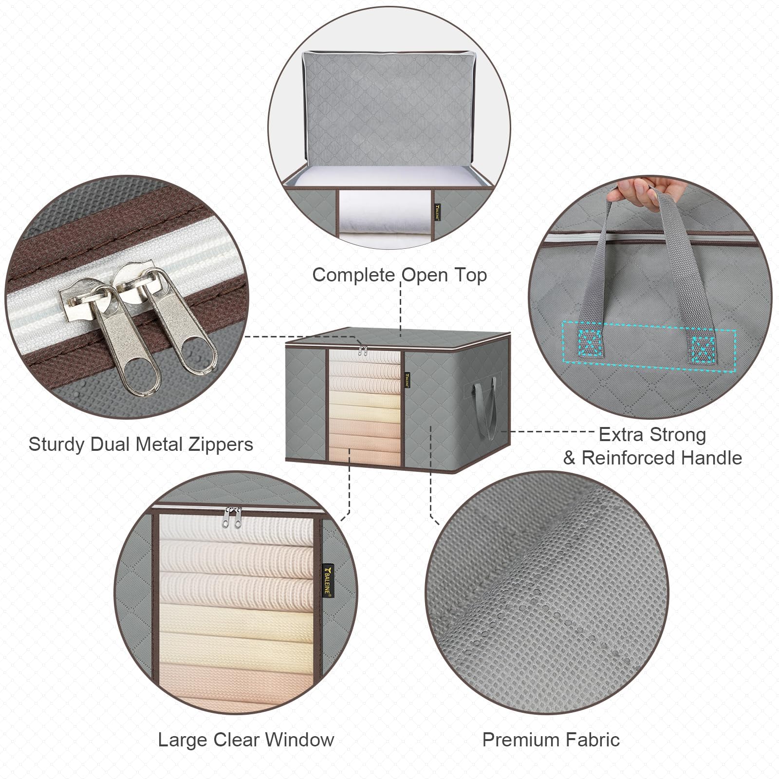 BALEINE 2 Pack Clothes Storage Bags, 24 Gallon Storage Containers with Reinforced Handle, Sturdy Zipper, Closet Organizer for Blanket, Comforter, Pillow, Bedding (Grey, 2 Pack)