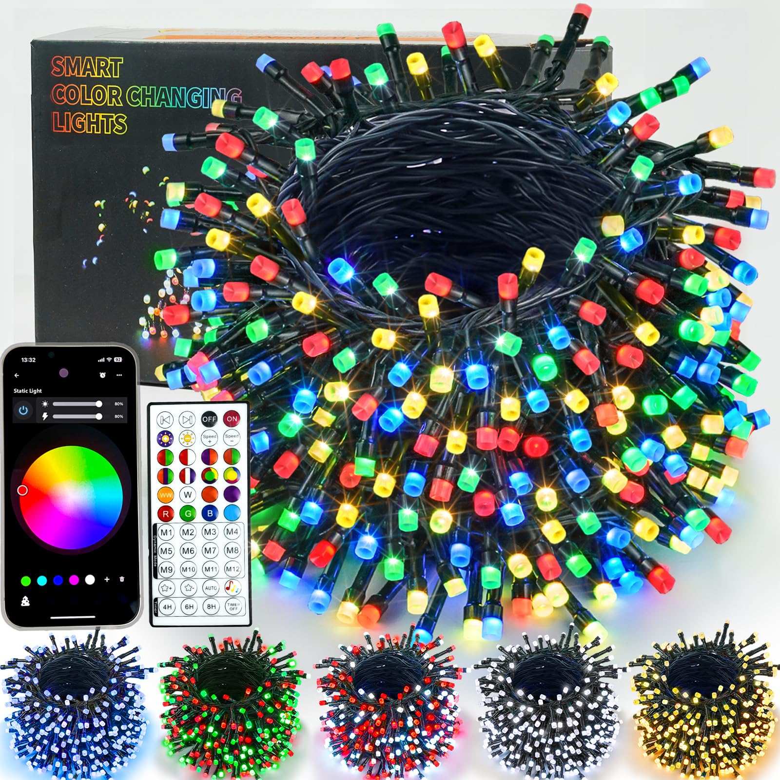 Upgraded 82FT 200 LED Christmas String Lights Outdoor/Indoor, Timer & Memory Function & 8 Modes, Extendable Green Wire, Waterproof Fairy String Lights for Xmas Tree Holiday Party Garden (Warm White)