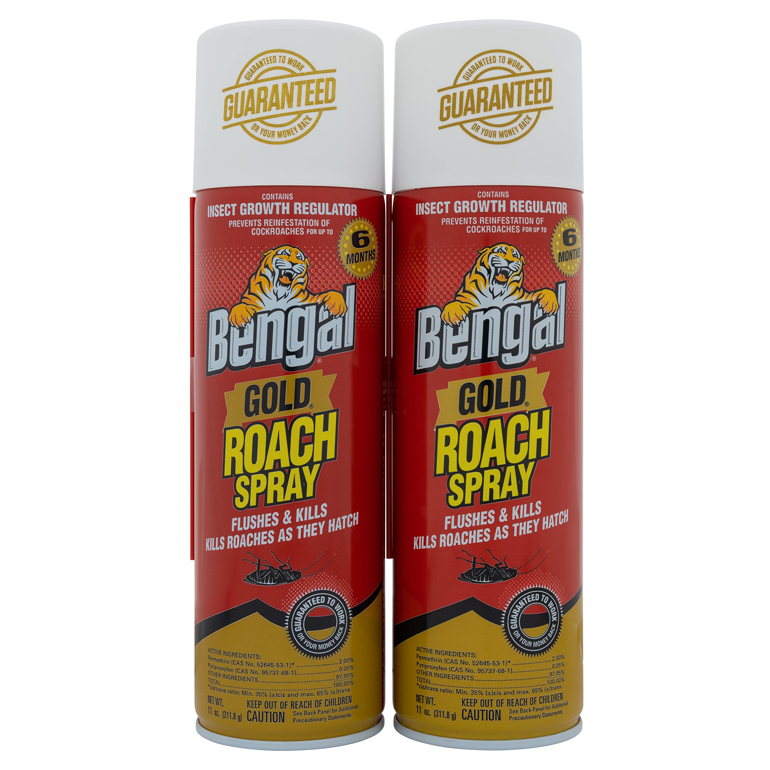 Bengal Gold Roach Spray, Odorless Stain-Free Dry Aerosol Killer Spray with Insect Growth Regulator, 2-Count, 11 Oz. Aerosol Cans