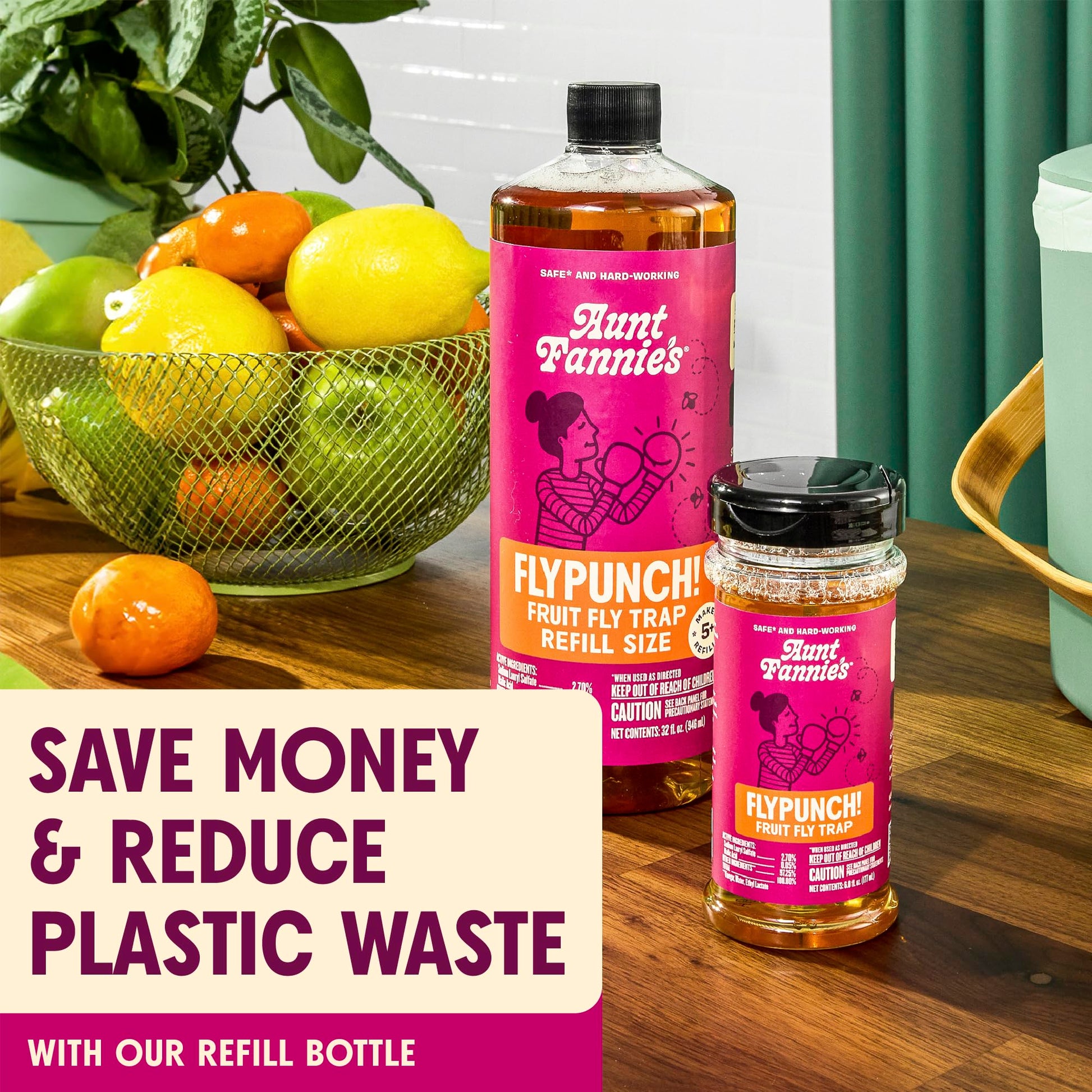 Aunt Fannie's FlyPunch Fruit Fly Trap for Indoor and Kitchen Use, Ready to Use, Made with Plant Based Ingredients, Safe Near Food, Each Bottle Lasts Up to 30 Days, Pack of 1