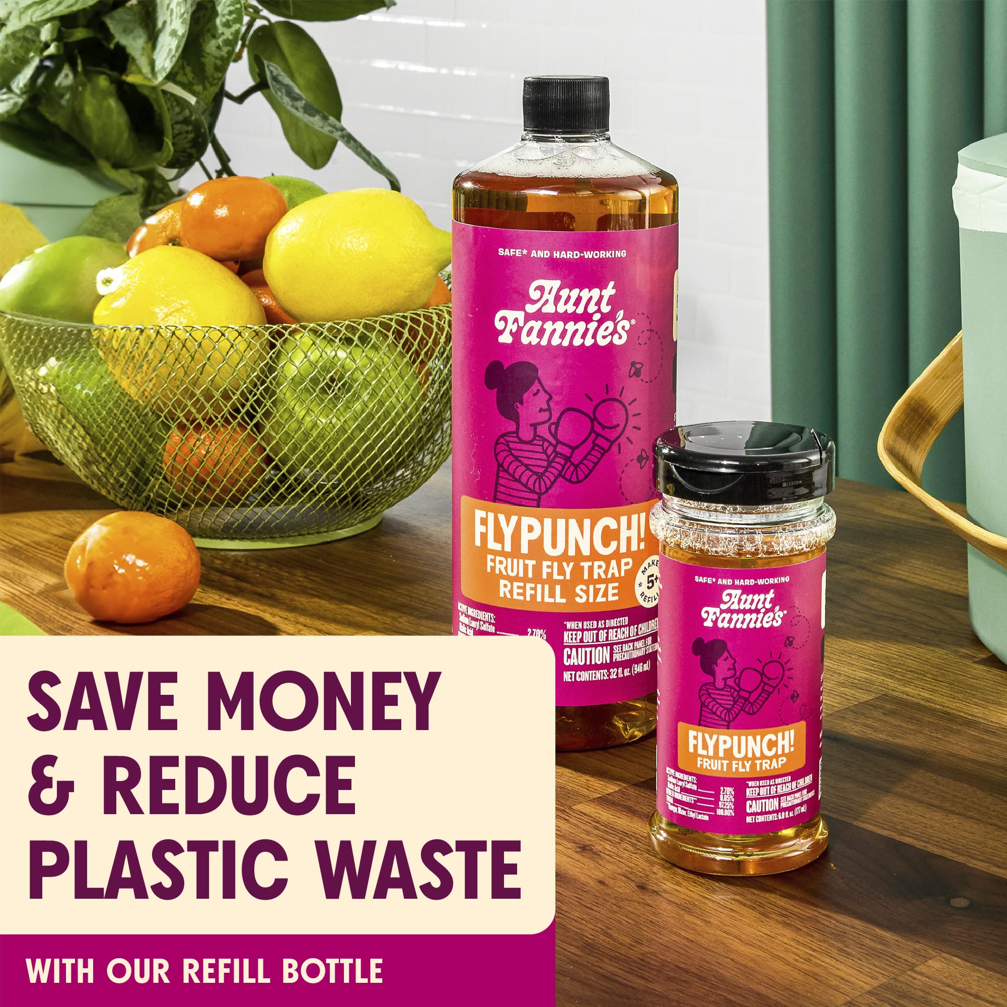 Aunt Fannie's FlyPunch Fruit Fly Trap for Indoor and Kitchen Use, Ready to Use, Made with Plant Based Ingredients, Safe Near Food, Each Bottle Lasts Up to 30 Days, Pack of 1