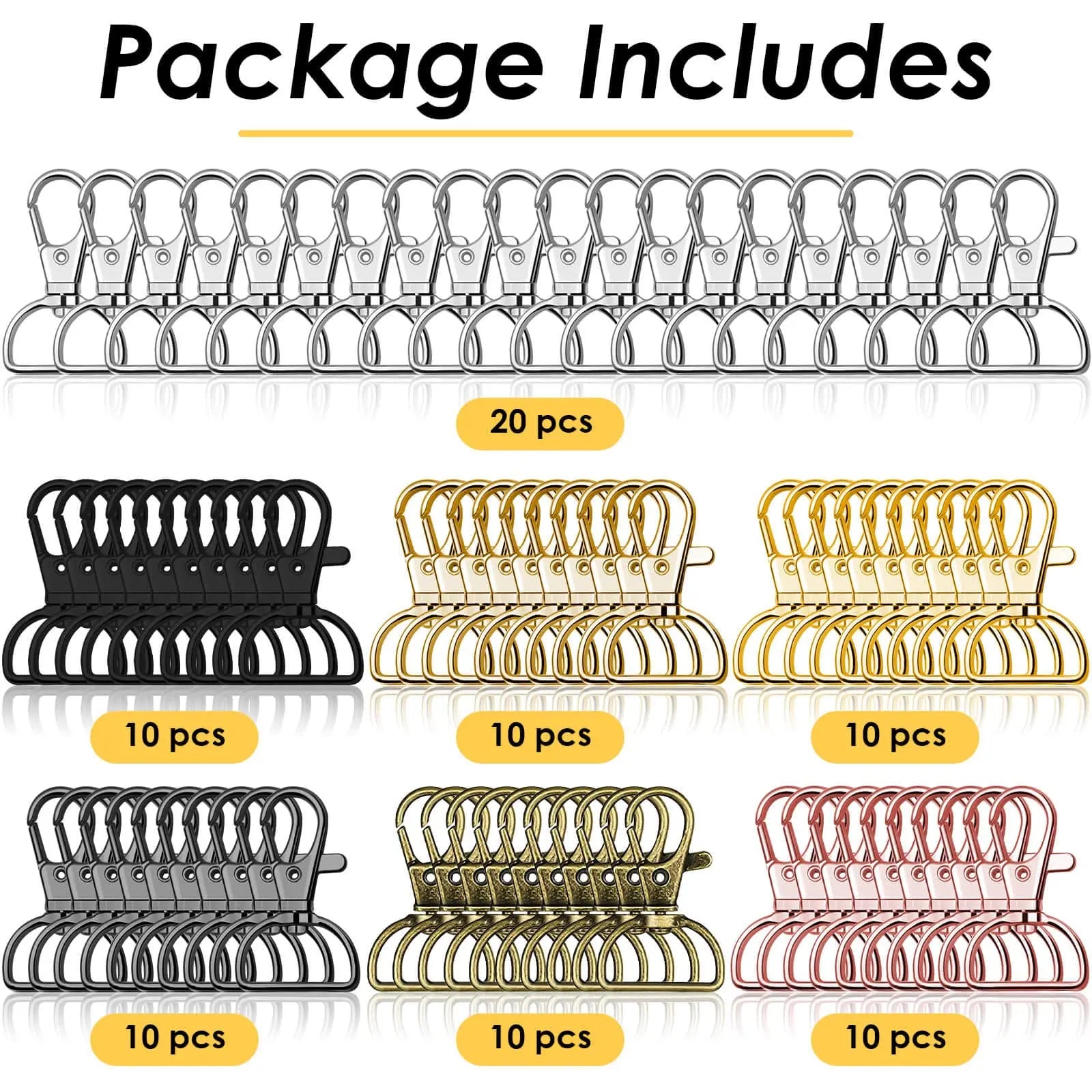 Swivel Clasp Hooks, Anezus 80Pcs Key Chain Clip Hooks, D Ring Clip Lanyard Hardware for Keychain Making, Lanyard Making, Purse Hardware, DIY Craft (3/4” Inside Width)