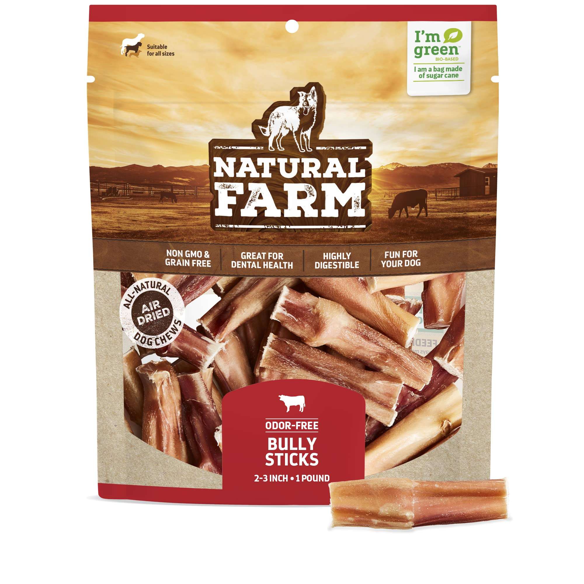 Natural Farm Odor-Free Bully Sticks (6 Inch, 20 Pack), 100% Beef Chews for Pups, Small and Medium Dogs, Non-GMO, Grain-Free, Fully Digestible, Natural Treats to Keep Your Dog Busy
