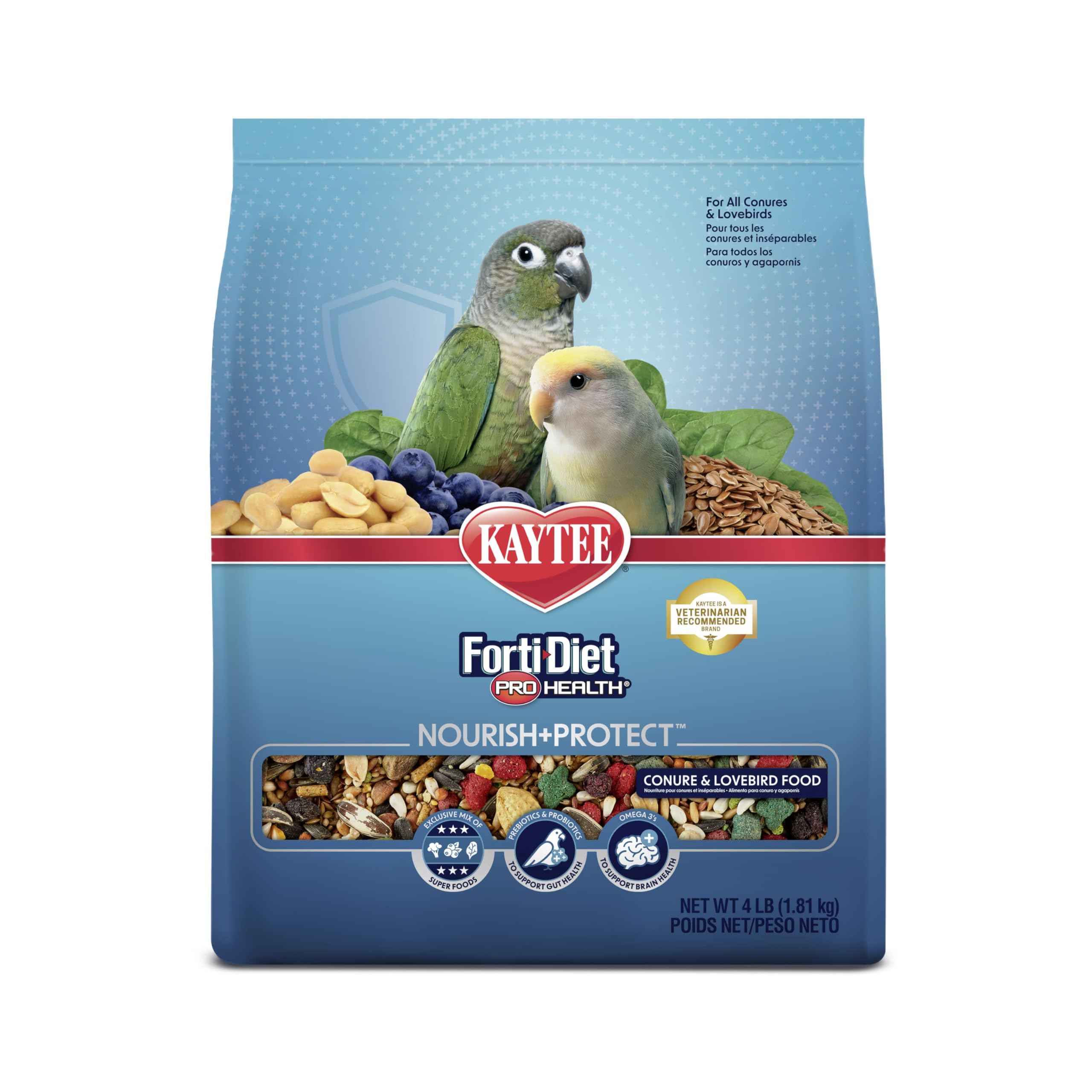Kaytee Forti-Diet Pro Health Nourish+Protect Conure & Lovebird Food, Comprehensive Nutrition Backed by Science, Digestive Health, Immune Support, 4 pounds