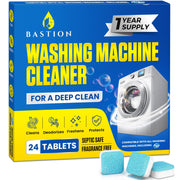 Washing Machine Cleaner Tablets 24 pack Powerful Descaler -Deep Cleaning for HE Front Loader & Top Load Washer Septic Safe Eco-Friendly Deodorizer Clean Drum & Laundry Tub Seal- Year's Supply