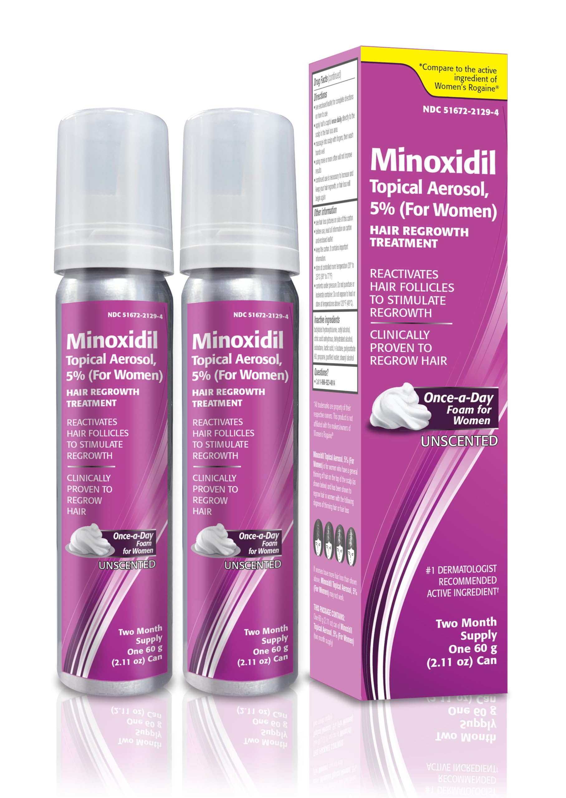 Taro Minoxidil Topical Aerosol Foam, 5%, Hair Regrowth Treatment for Women, 2.11 oz (2 Months Supply) Reactivates Hair Follicles to Stimulate Hair Regrowth