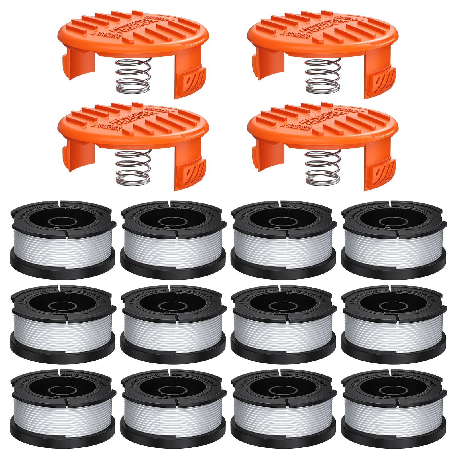 Replacement Spool for Black+Decker 12 Pack Trimmer String 0.065" AF-100 Autofeed Replacement Spools(12 Spool+4 Caps)